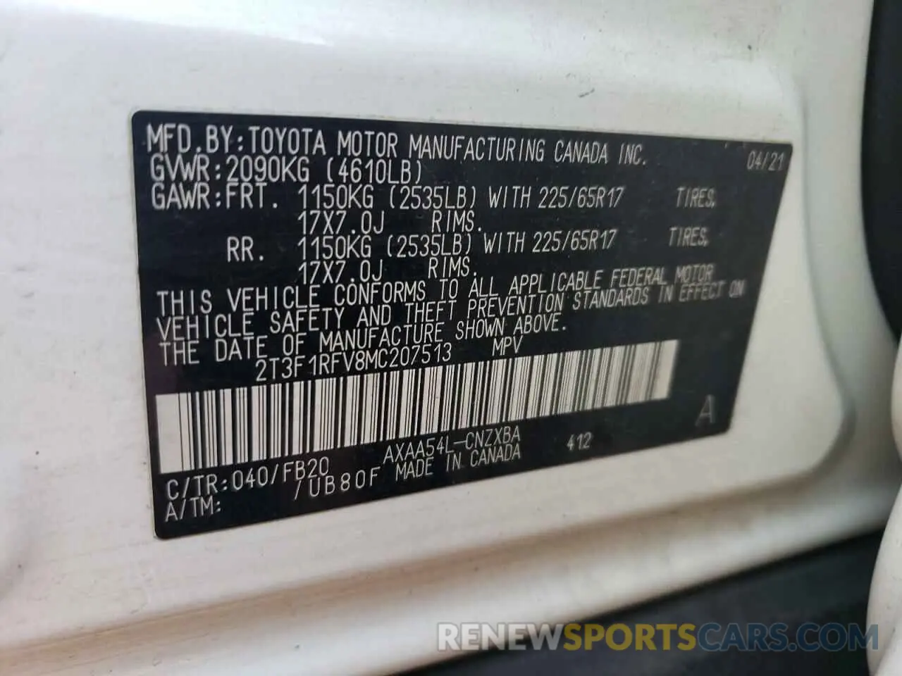 14 Photograph of a damaged car 2T3F1RFV8MC207513 TOYOTA RAV4 2021