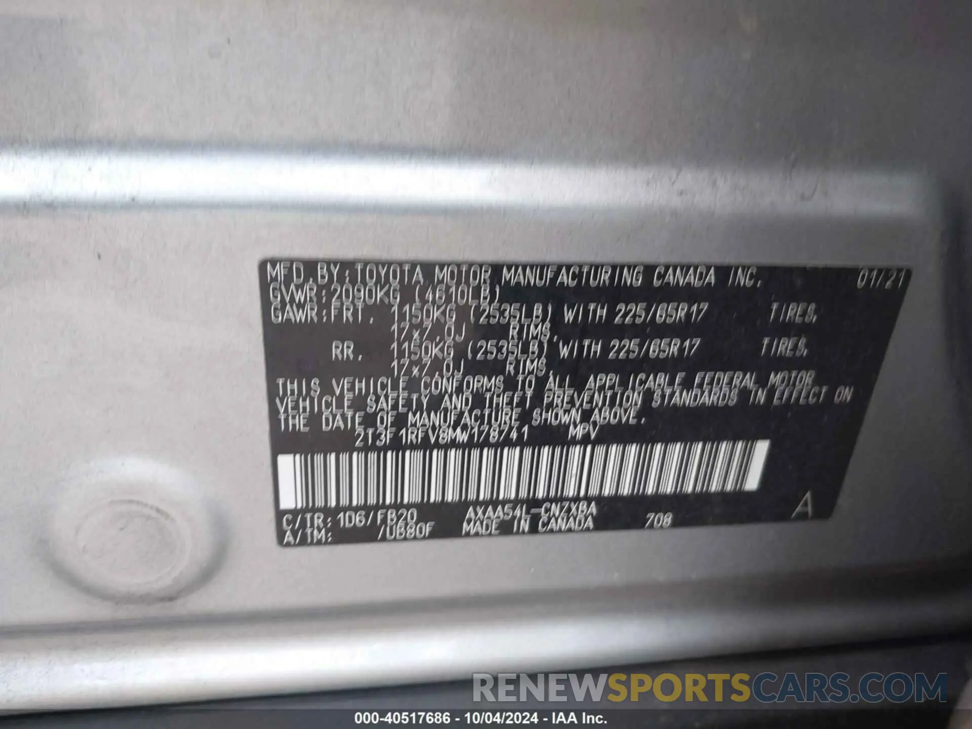 9 Photograph of a damaged car 2T3F1RFV8MW178741 TOYOTA RAV4 2021