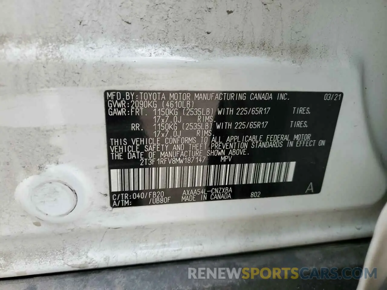 14 Photograph of a damaged car 2T3F1RFV8MW187147 TOYOTA RAV4 2021