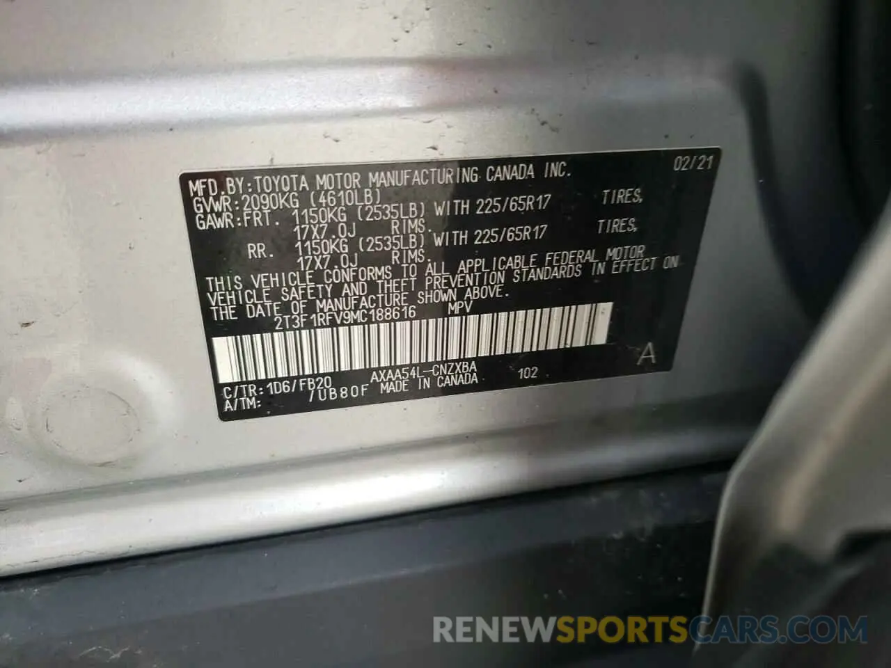 13 Photograph of a damaged car 2T3F1RFV9MC188616 TOYOTA RAV4 2021