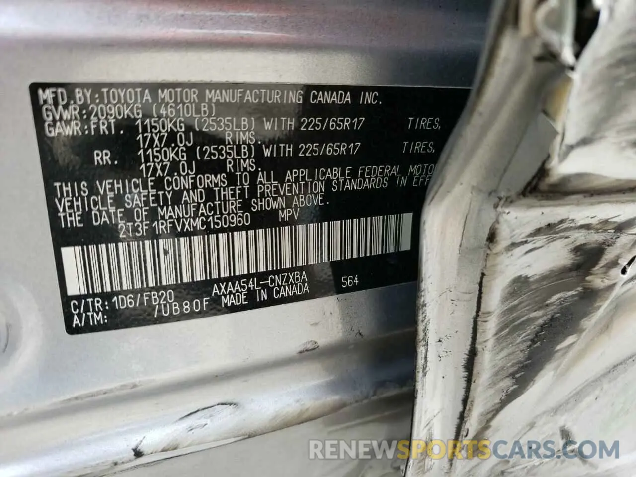 14 Photograph of a damaged car 2T3F1RFVXMC150960 TOYOTA RAV4 2021