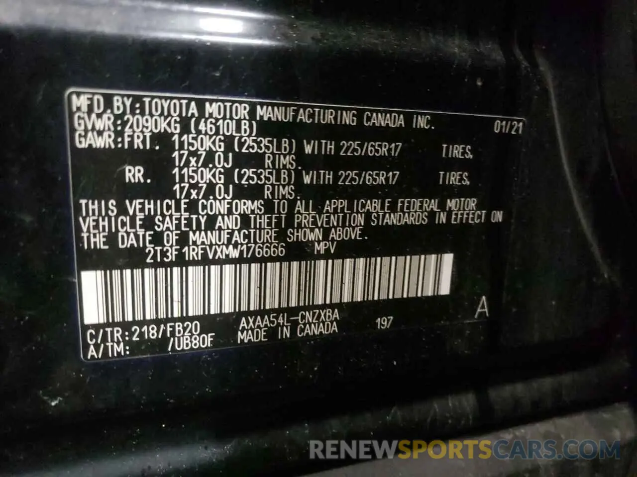 10 Photograph of a damaged car 2T3F1RFVXMW176666 TOYOTA RAV4 2021