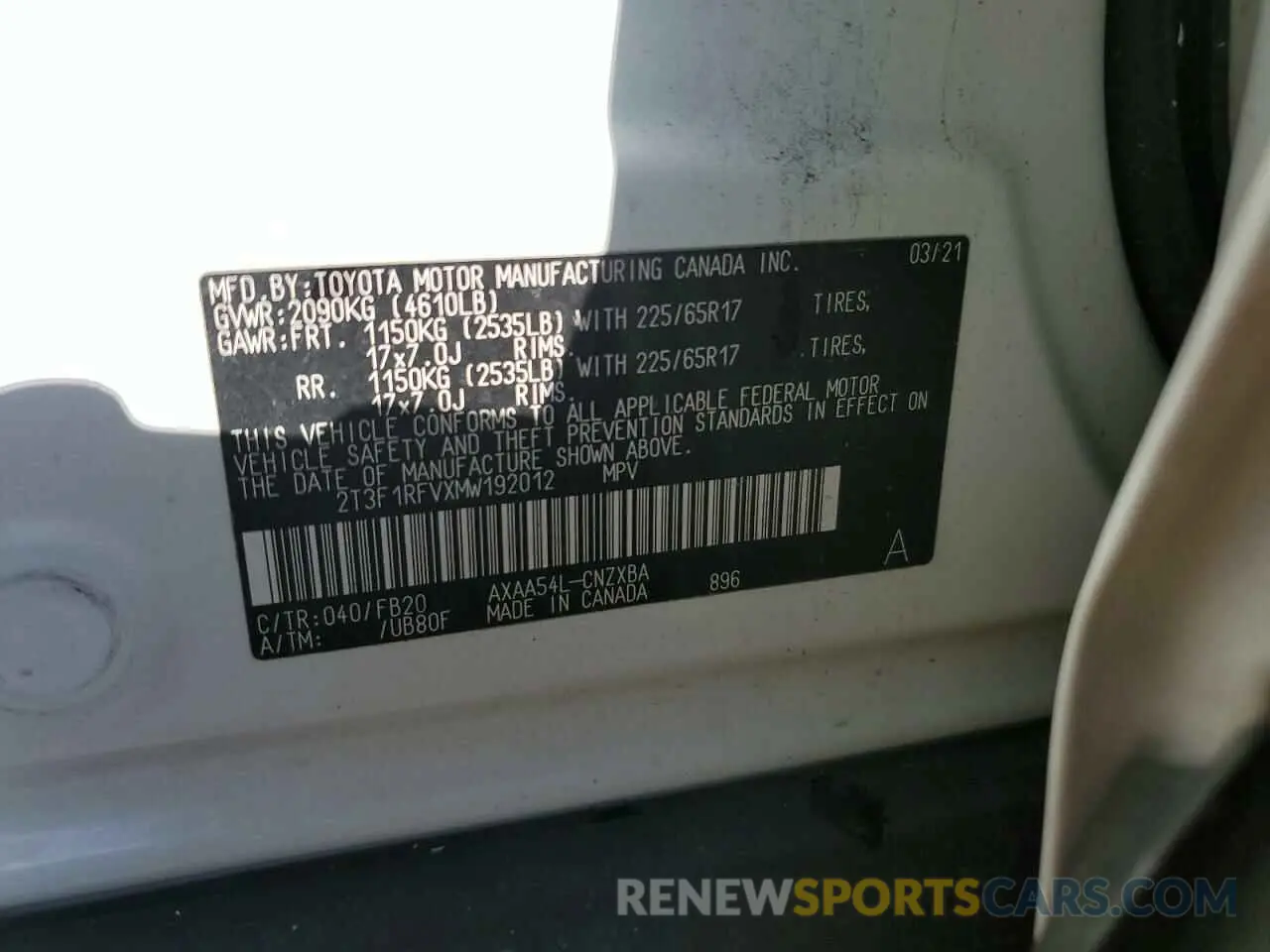 12 Photograph of a damaged car 2T3F1RFVXMW192012 TOYOTA RAV4 2021