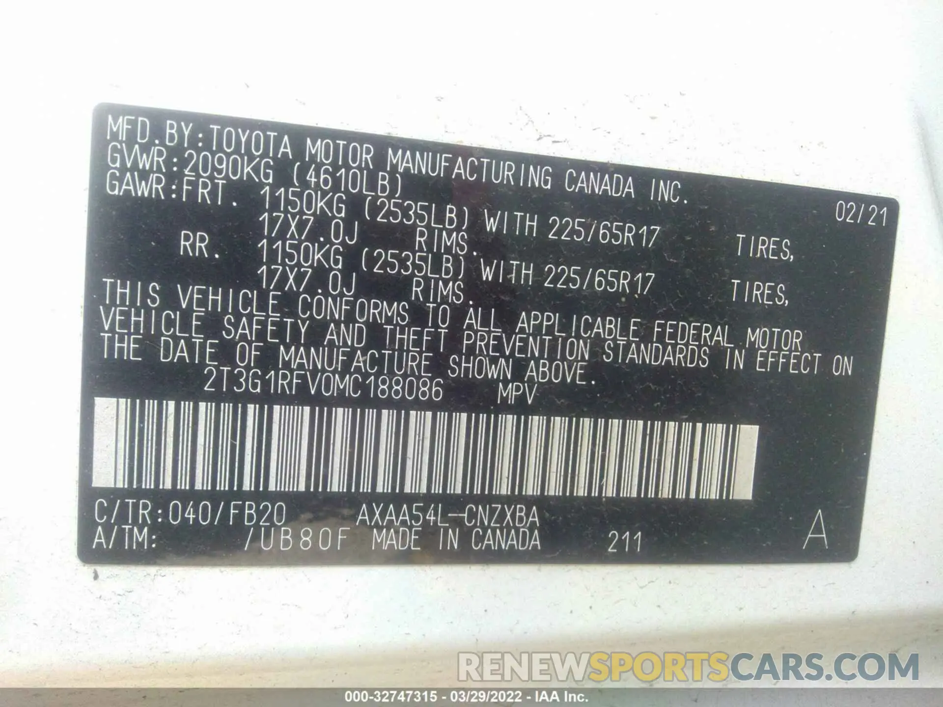 9 Photograph of a damaged car 2T3G1RFV0MC188086 TOYOTA RAV4 2021