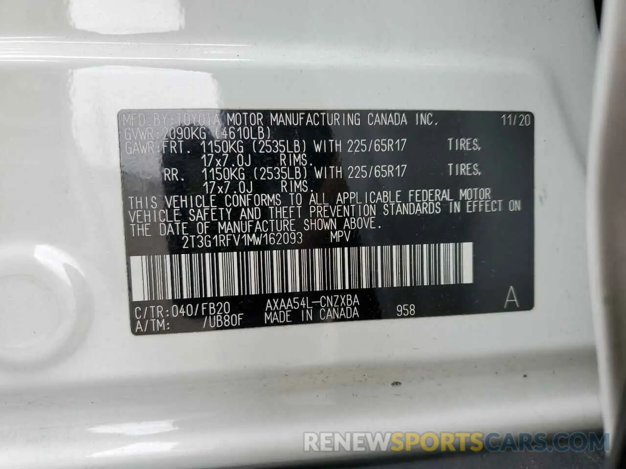 13 Photograph of a damaged car 2T3G1RFV1MW162093 TOYOTA RAV4 2021