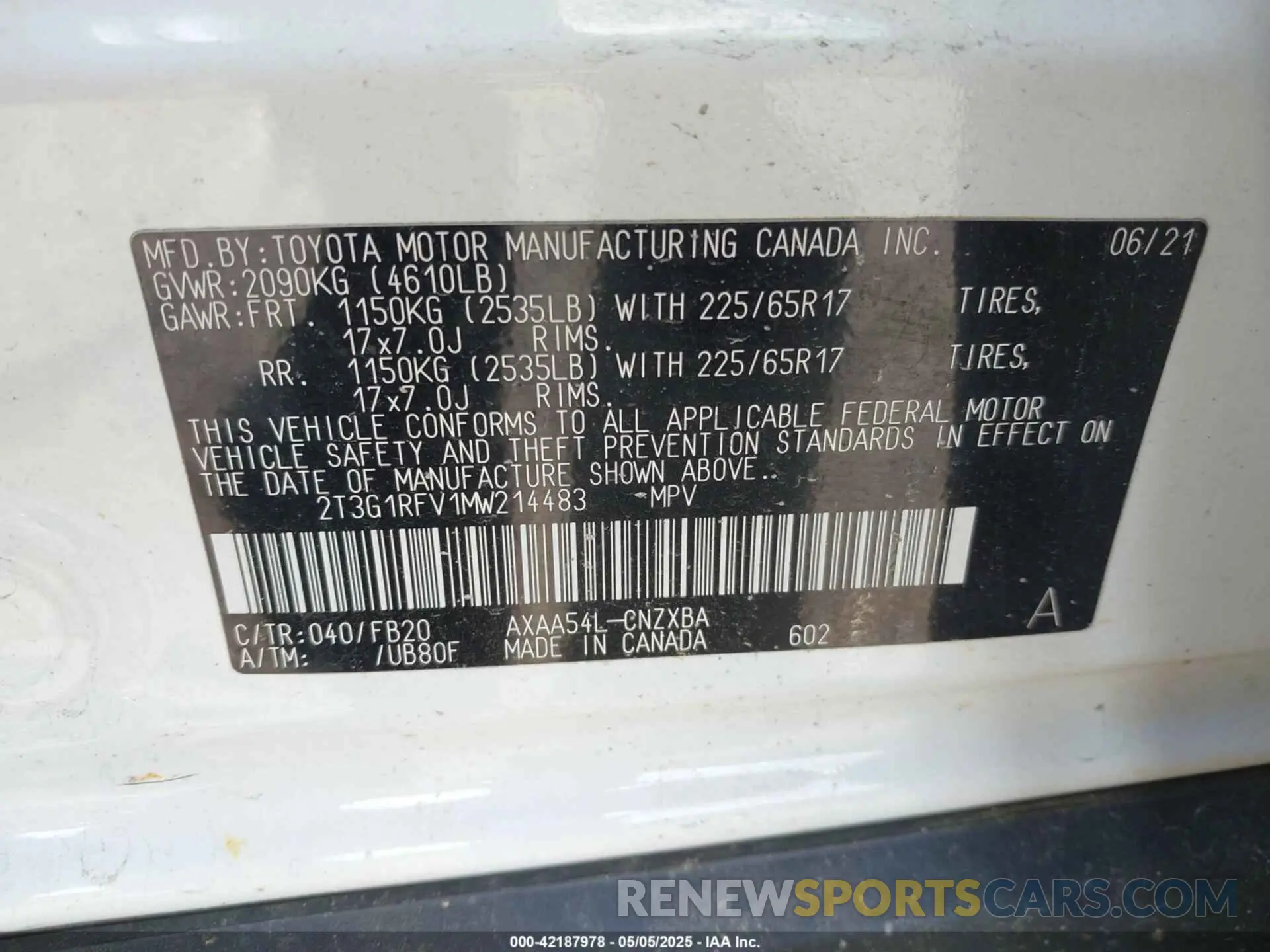 9 Photograph of a damaged car 2T3G1RFV1MW214483 TOYOTA RAV4 2021
