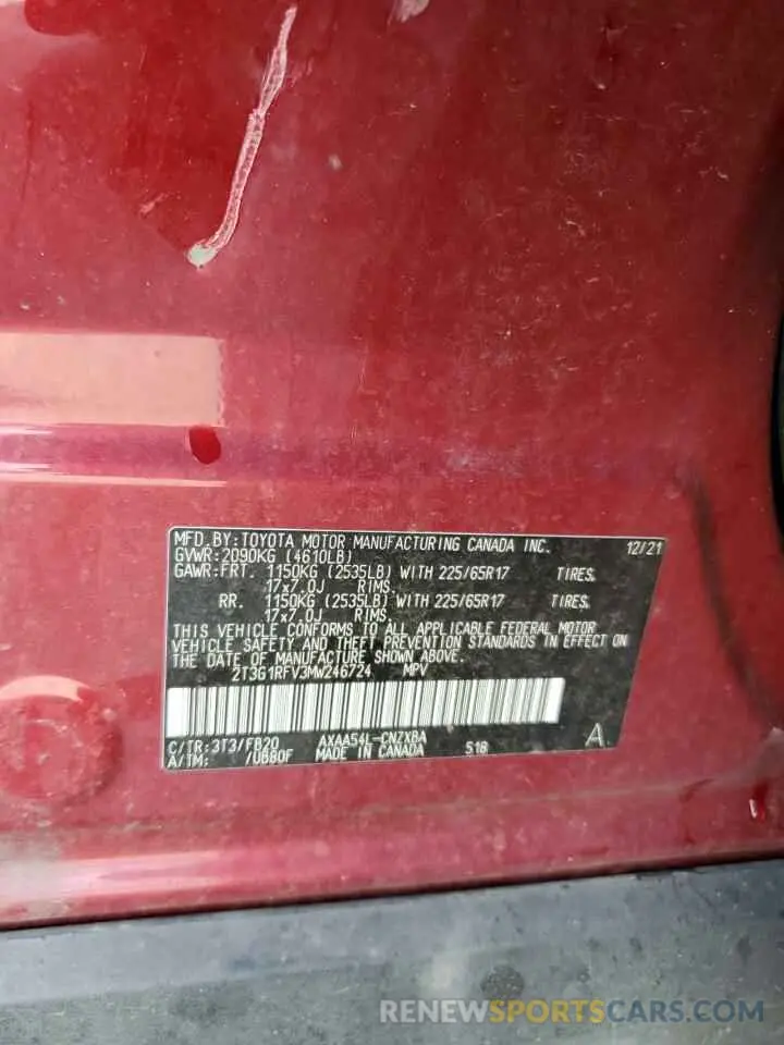 13 Photograph of a damaged car 2T3G1RFV3MW246724 TOYOTA RAV4 2021