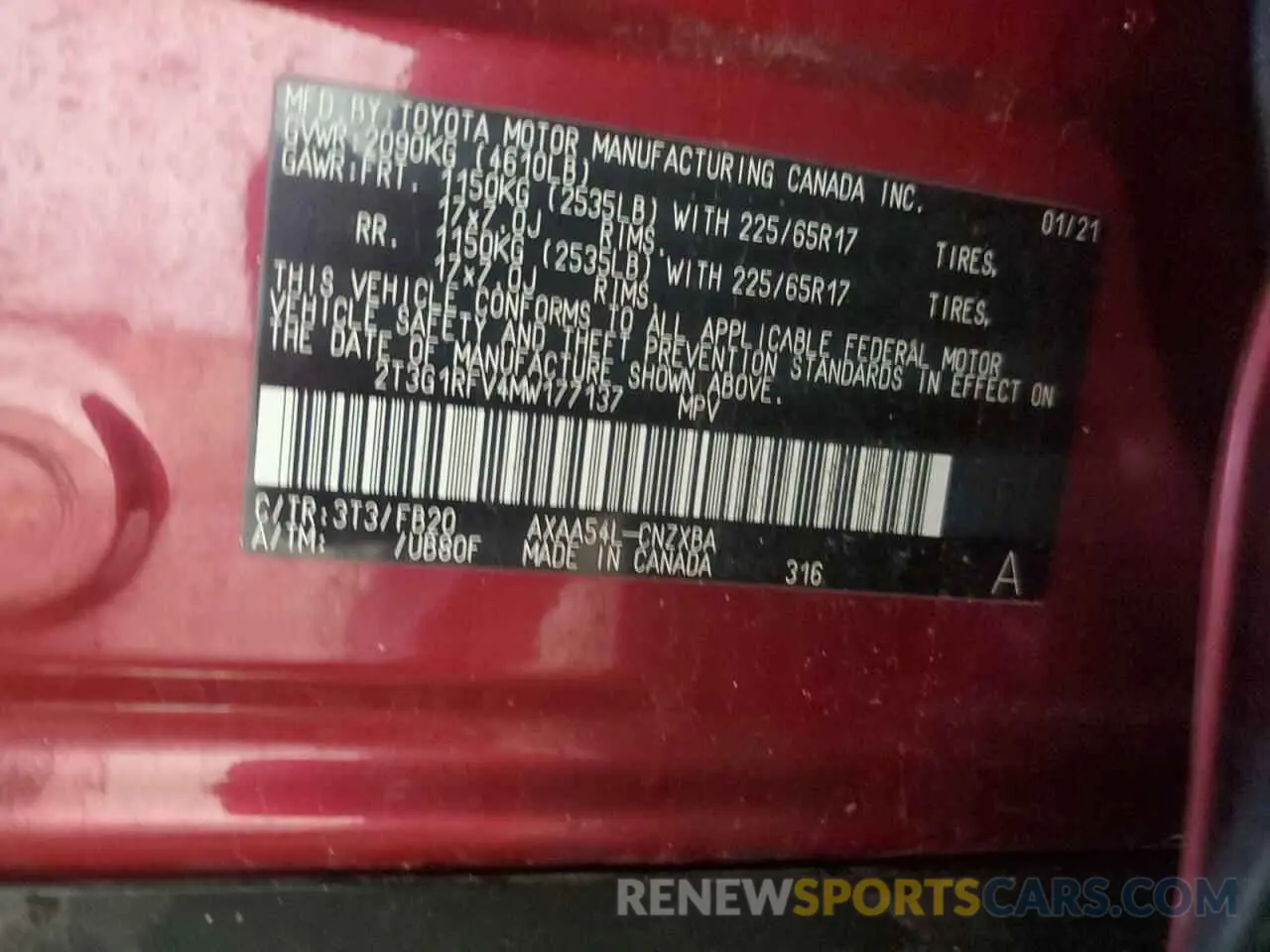 13 Photograph of a damaged car 2T3G1RFV4MW177137 TOYOTA RAV4 2021