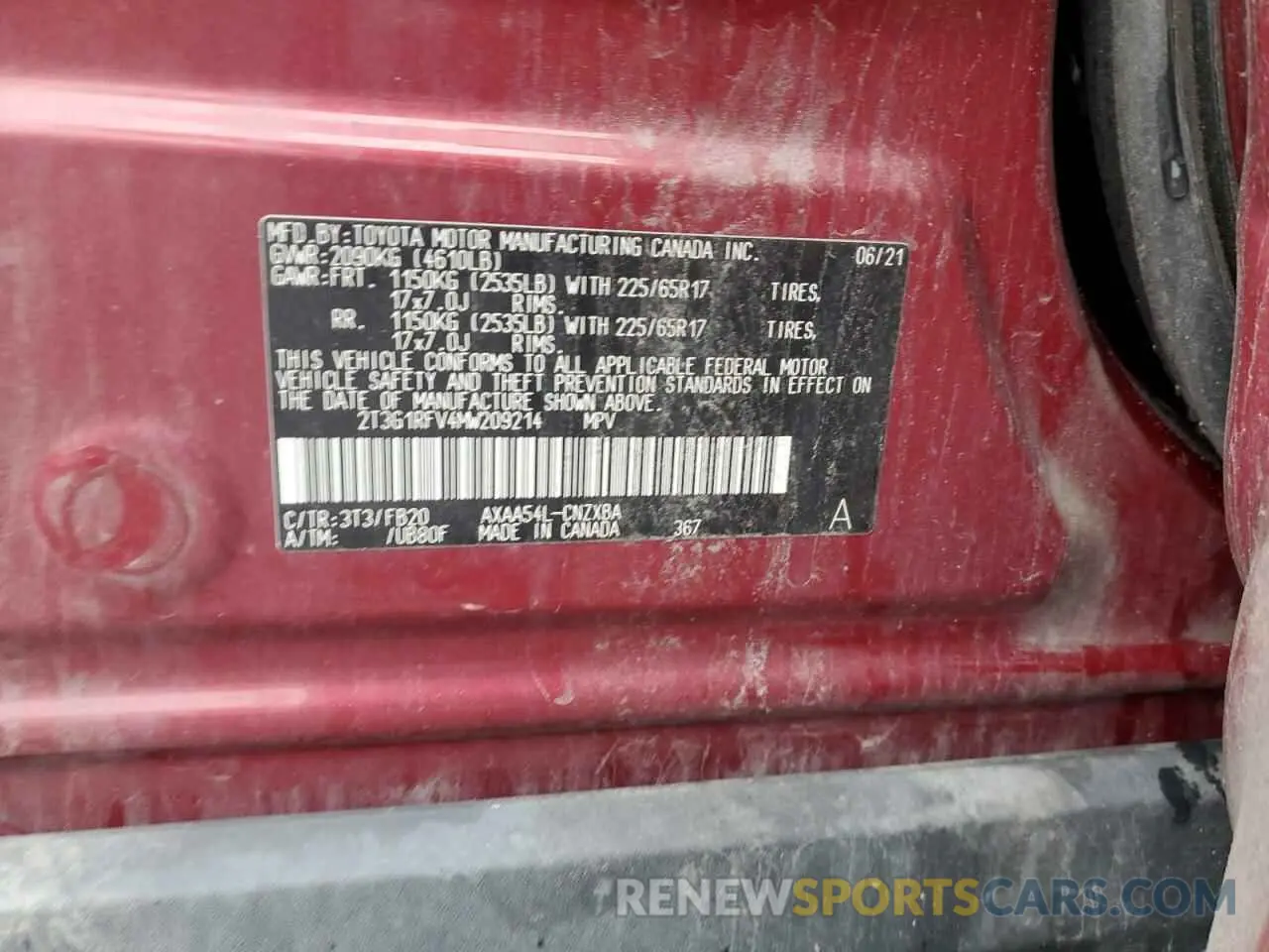 14 Photograph of a damaged car 2T3G1RFV4MW209214 TOYOTA RAV4 2021