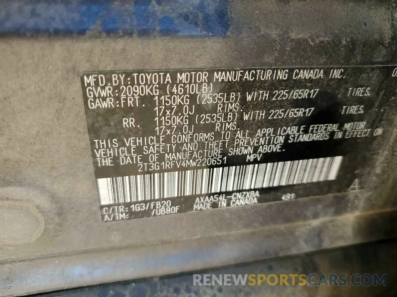 13 Photograph of a damaged car 2T3G1RFV4MW220651 TOYOTA RAV4 2021