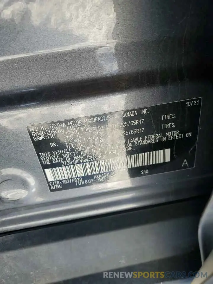 13 Photograph of a damaged car 2T3G1RFV6MC242958 TOYOTA RAV4 2021