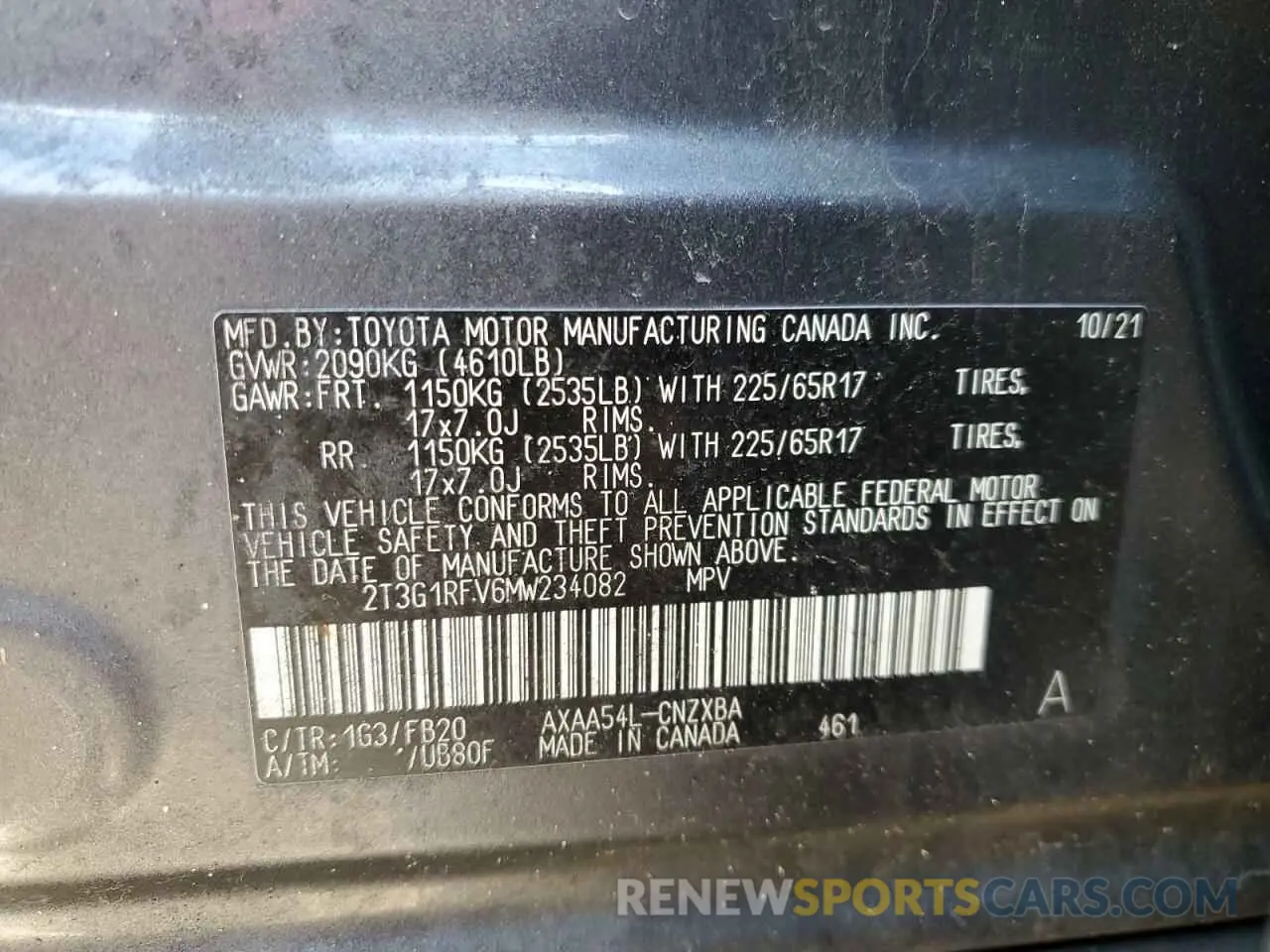 15 Photograph of a damaged car 2T3G1RFV6MW234082 TOYOTA RAV4 2021