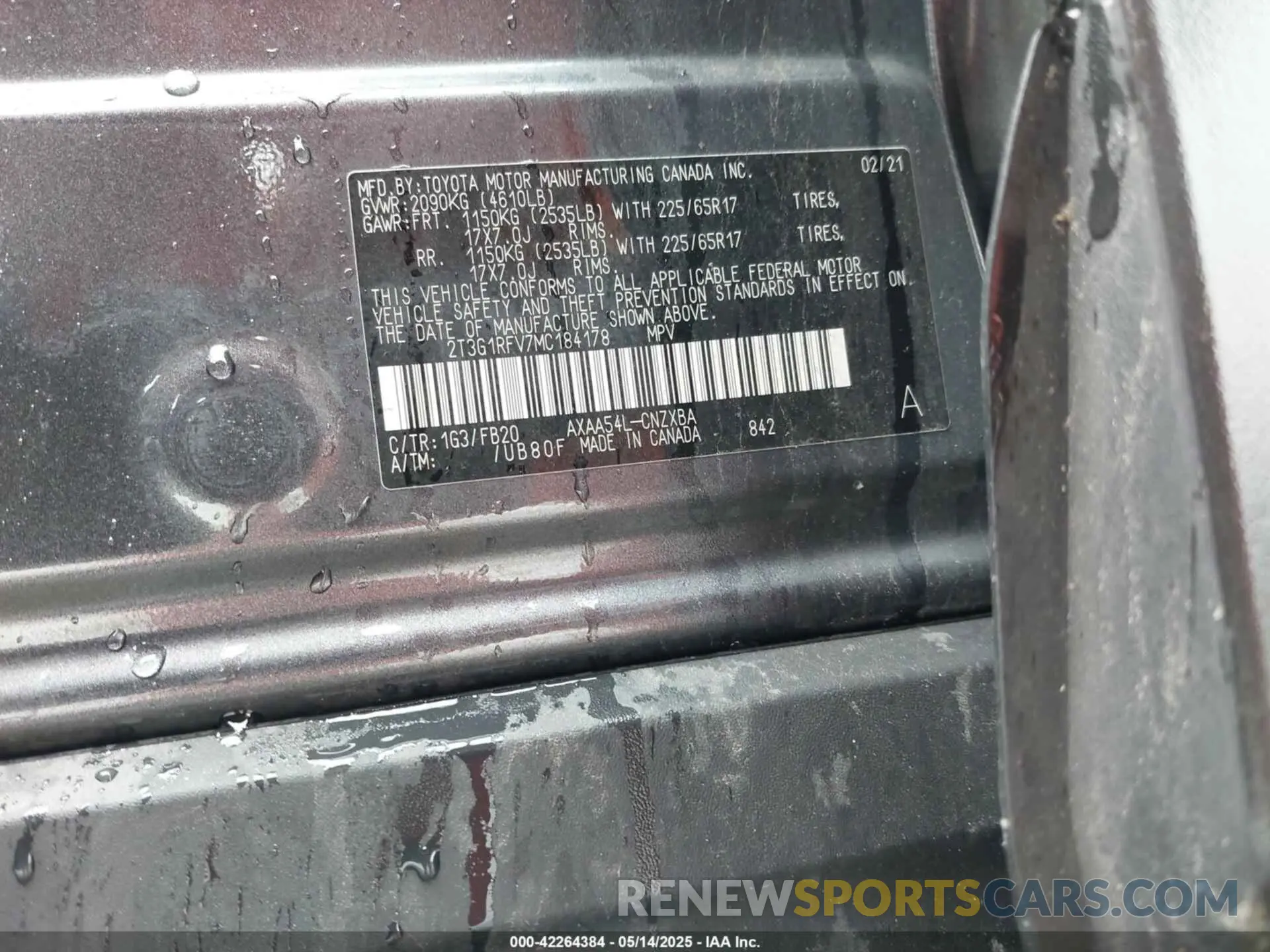 9 Photograph of a damaged car 2T3G1RFV7MC184178 TOYOTA RAV4 2021