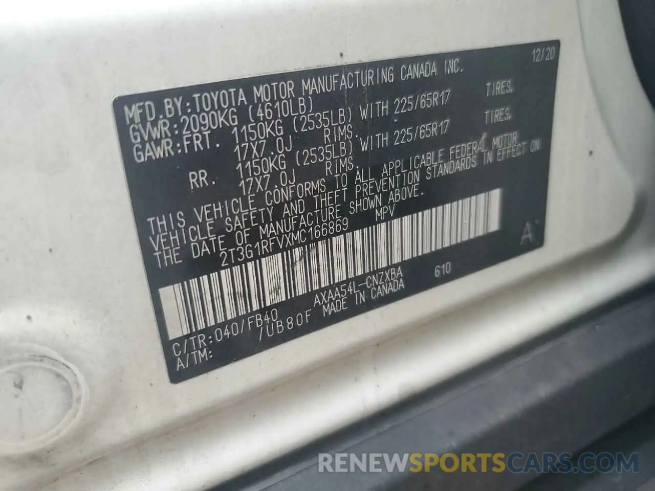 13 Photograph of a damaged car 2T3G1RFVXMC166869 TOYOTA RAV4 2021