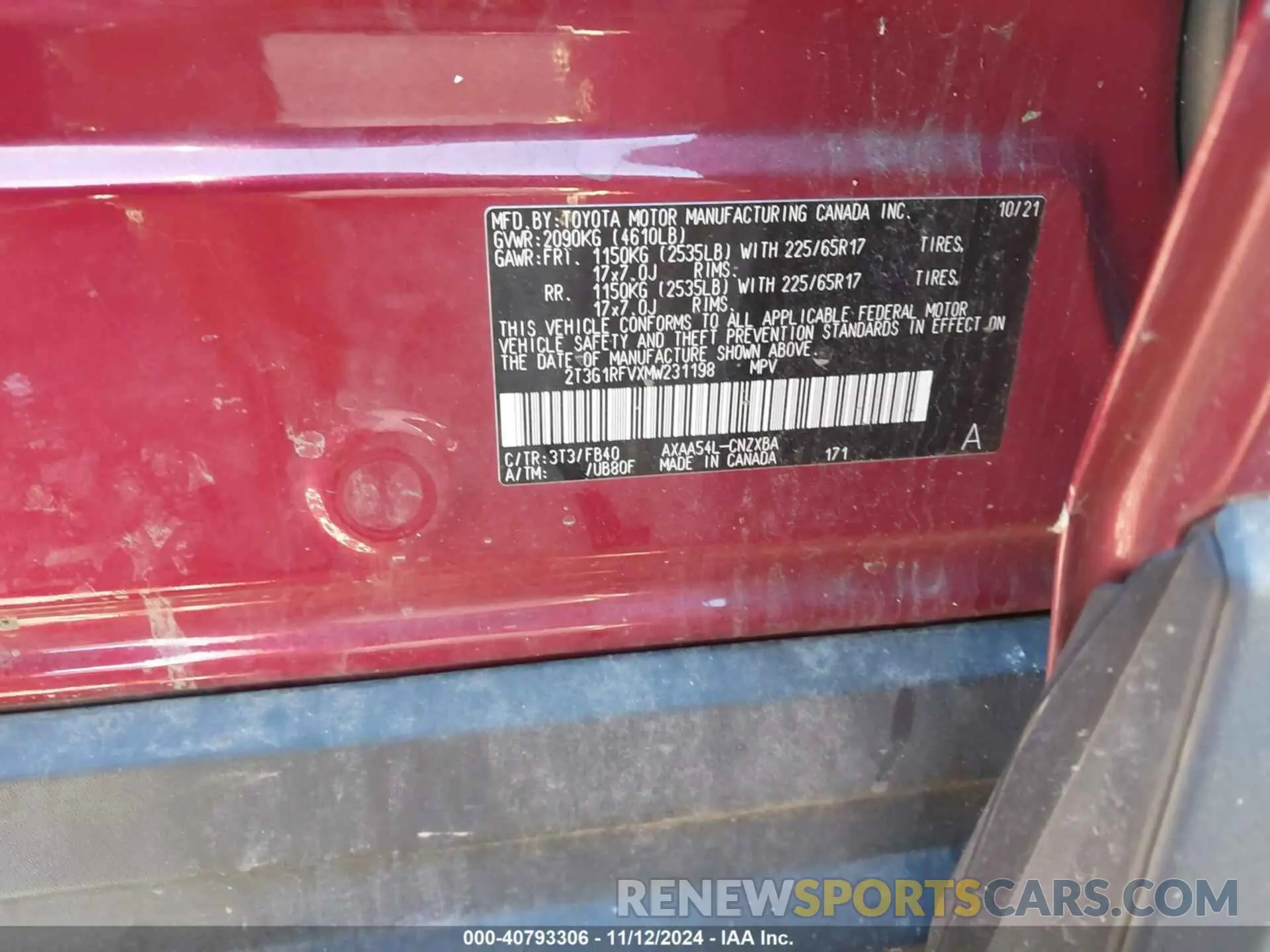 9 Photograph of a damaged car 2T3G1RFVXMW231198 TOYOTA RAV4 2021