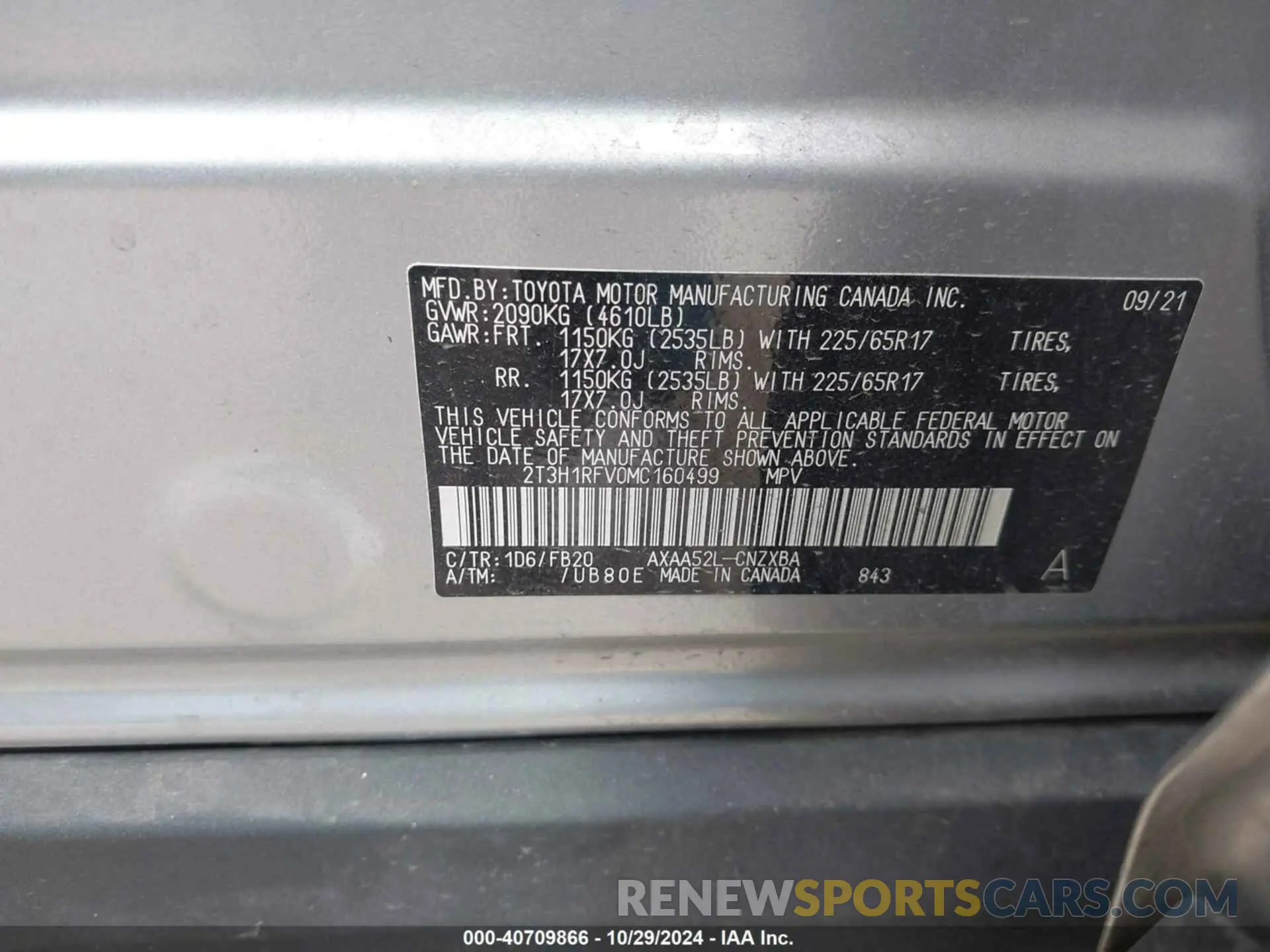 9 Photograph of a damaged car 2T3H1RFV0MC160499 TOYOTA RAV4 2021