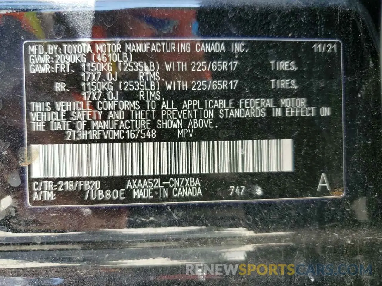 13 Photograph of a damaged car 2T3H1RFV0MC167548 TOYOTA RAV4 2021