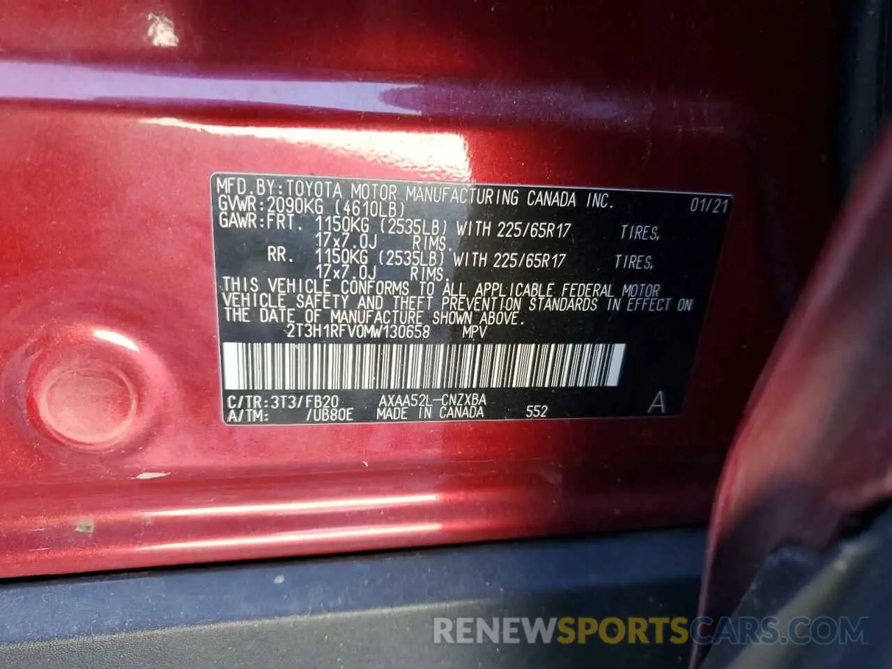 16 Photograph of a damaged car 2T3H1RFV0MW130658 TOYOTA RAV4 2021