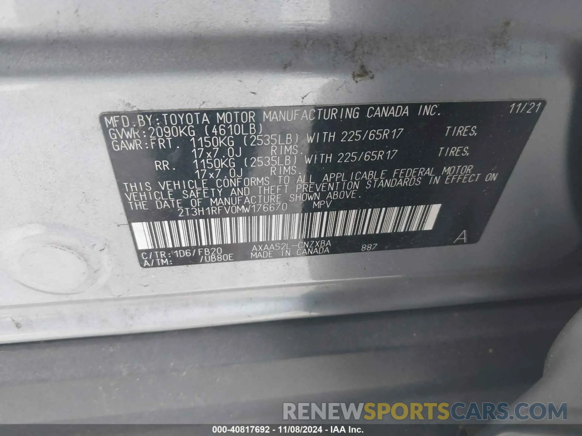 9 Photograph of a damaged car 2T3H1RFV0MW176670 TOYOTA RAV4 2021