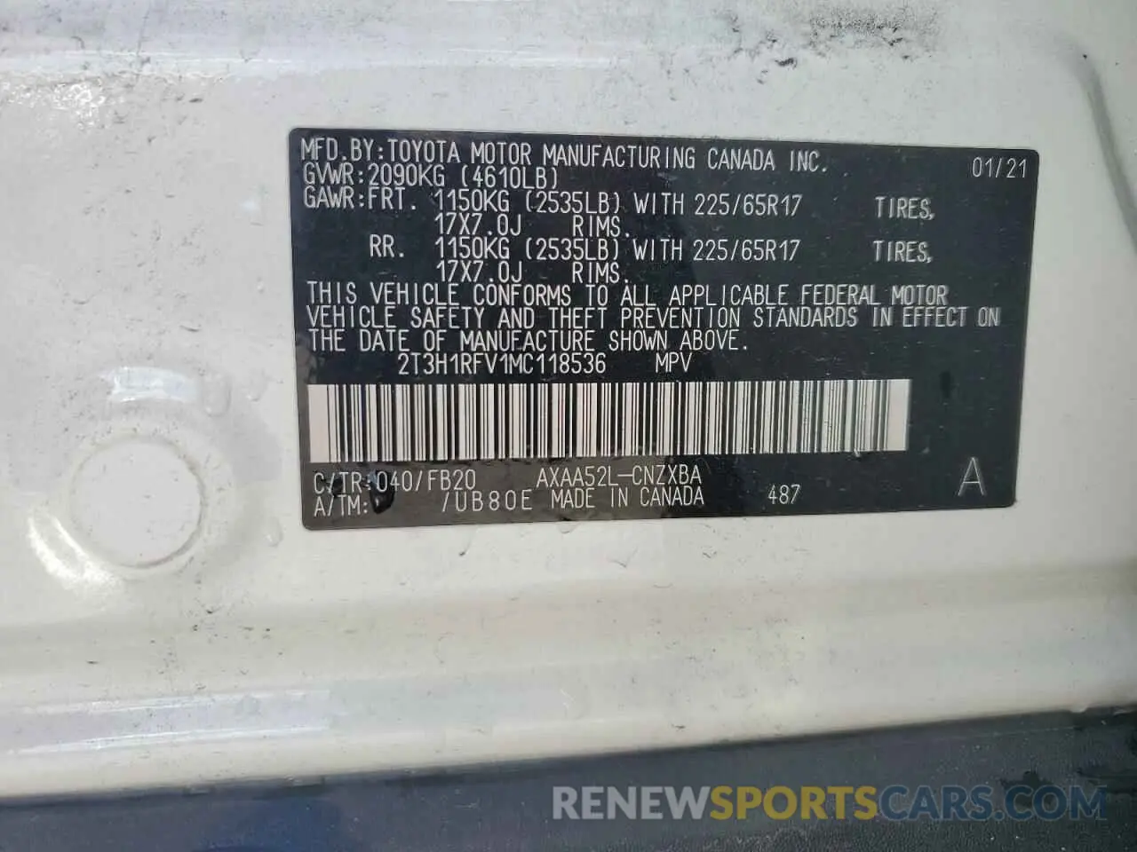 13 Photograph of a damaged car 2T3H1RFV1MC118536 TOYOTA RAV4 2021