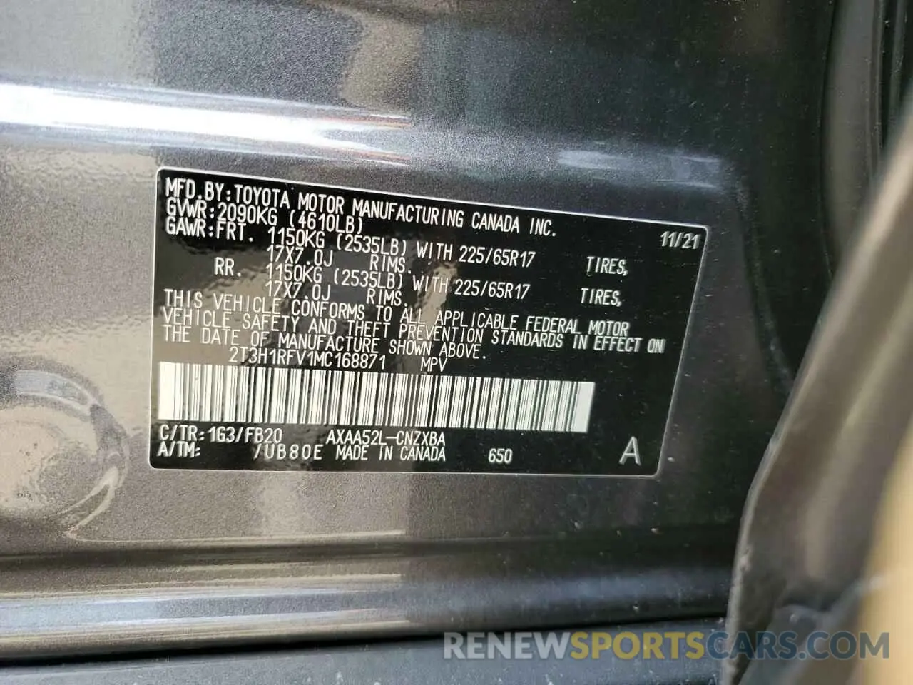 14 Photograph of a damaged car 2T3H1RFV1MC168871 TOYOTA RAV4 2021