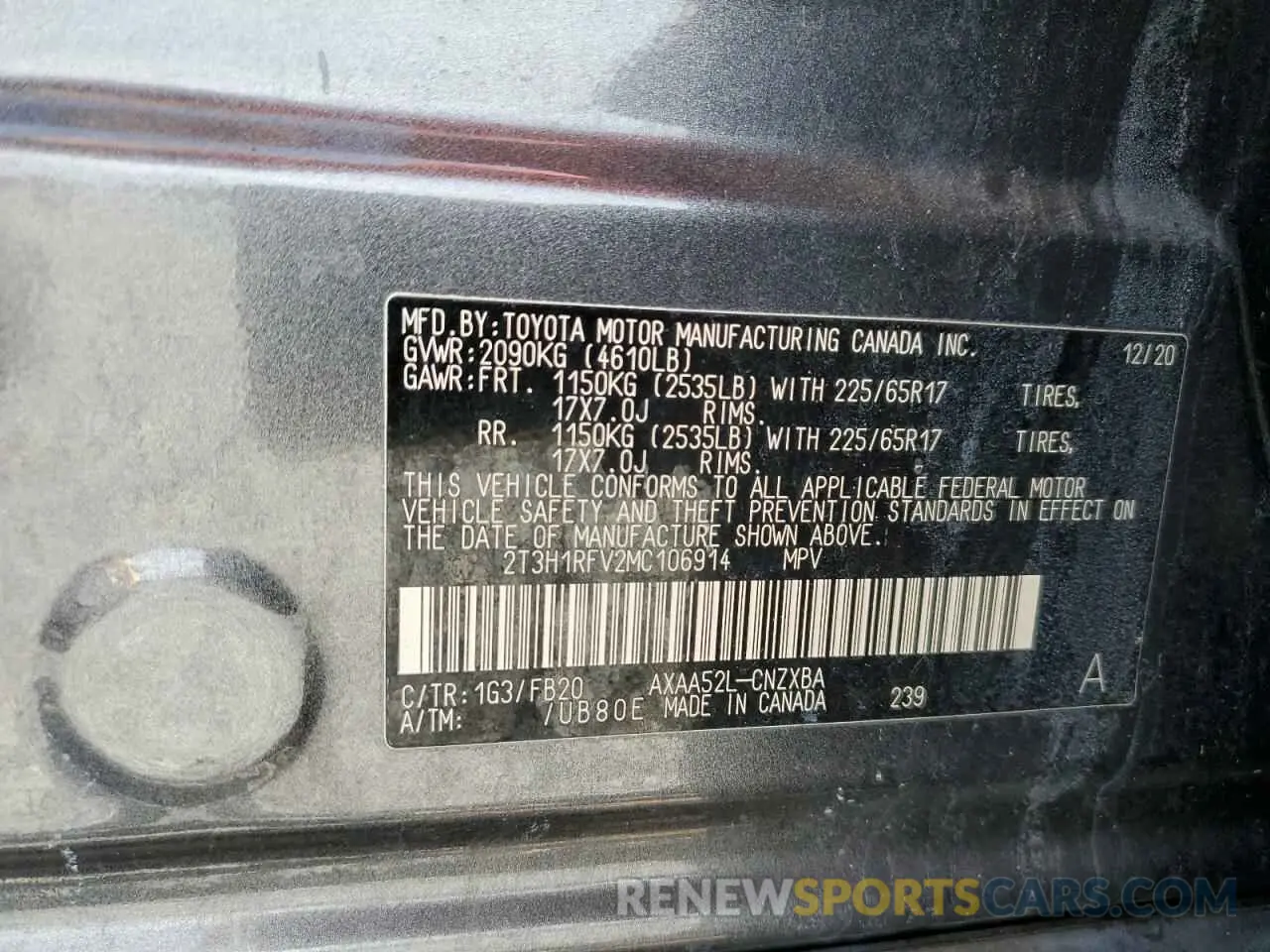 13 Photograph of a damaged car 2T3H1RFV2MC106914 TOYOTA RAV4 2021