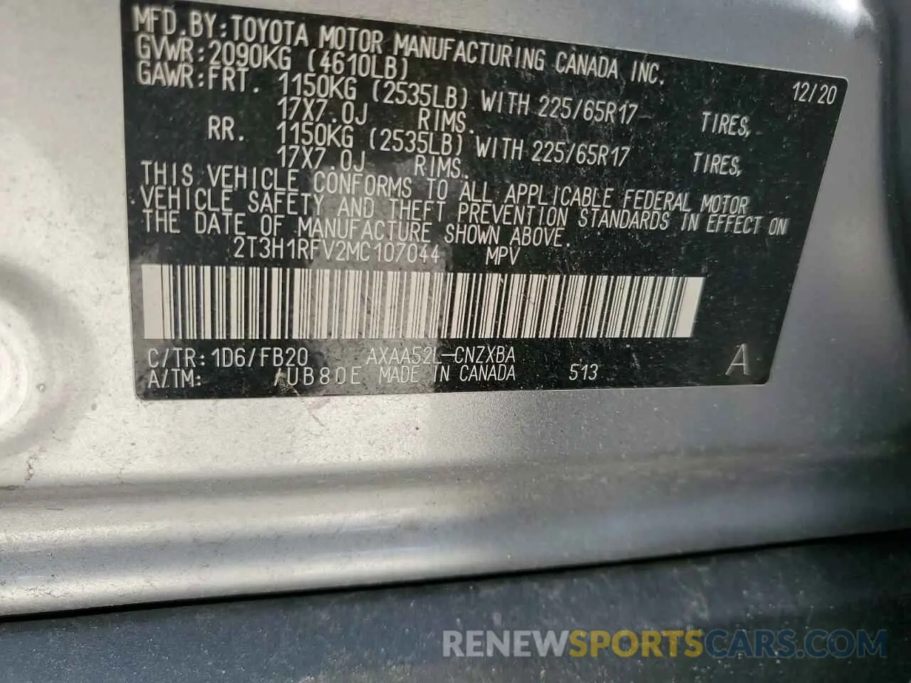 14 Photograph of a damaged car 2T3H1RFV2MC107044 TOYOTA RAV4 2021