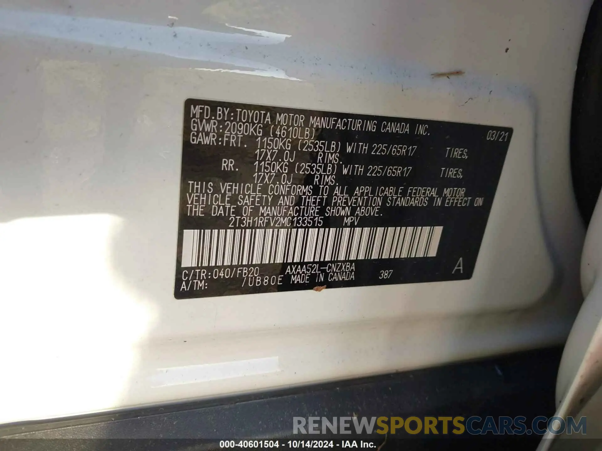 9 Photograph of a damaged car 2T3H1RFV2MC133515 TOYOTA RAV4 2021
