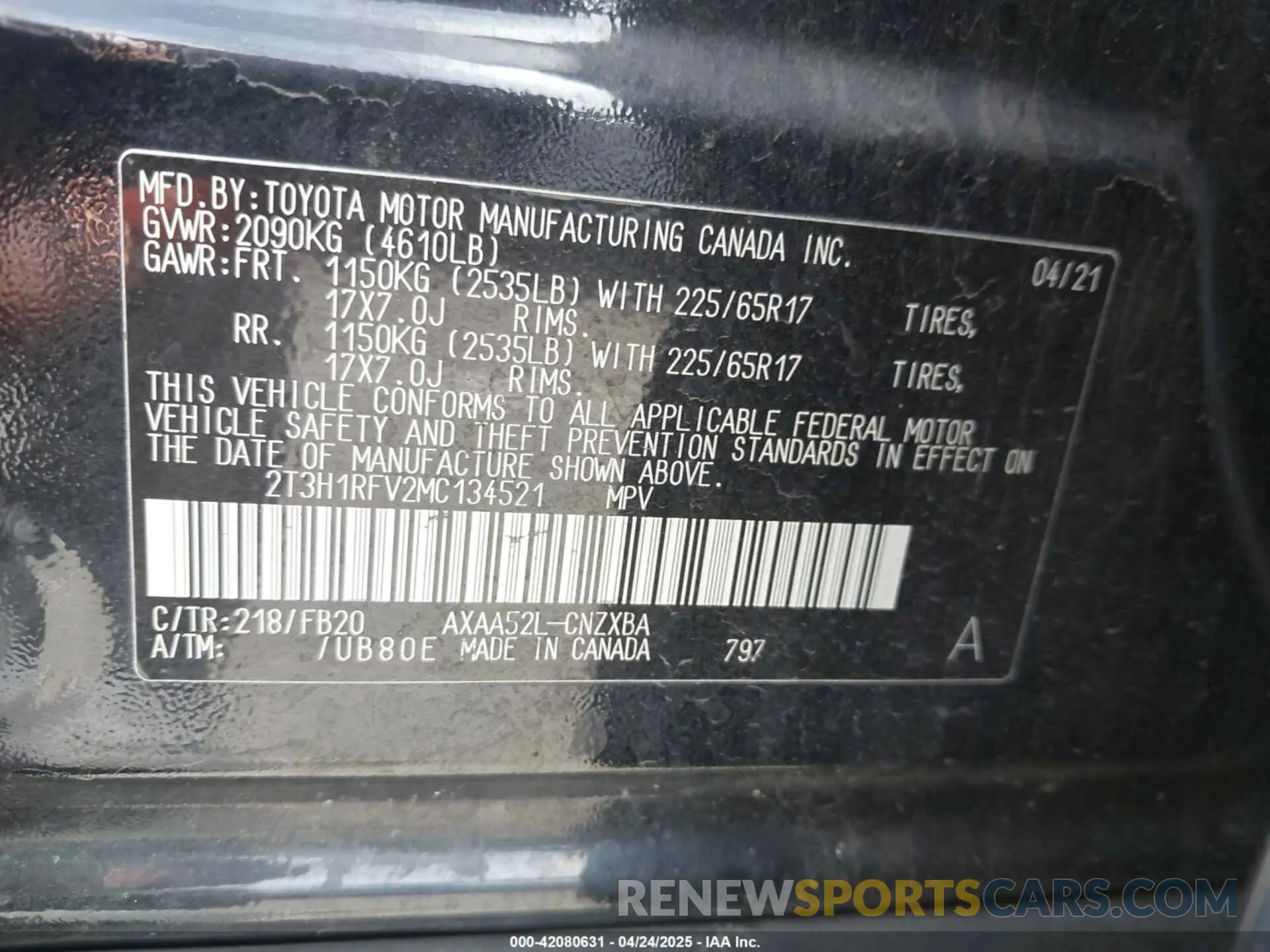 9 Photograph of a damaged car 2T3H1RFV2MC134521 TOYOTA RAV4 2021