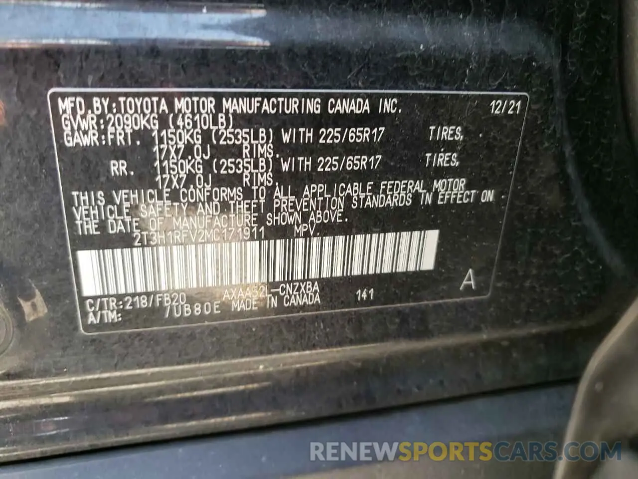 13 Photograph of a damaged car 2T3H1RFV2MC171911 TOYOTA RAV4 2021