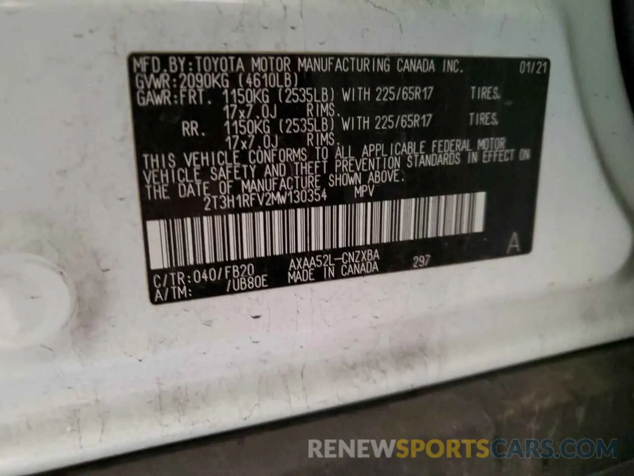 13 Photograph of a damaged car 2T3H1RFV2MW130354 TOYOTA RAV4 2021