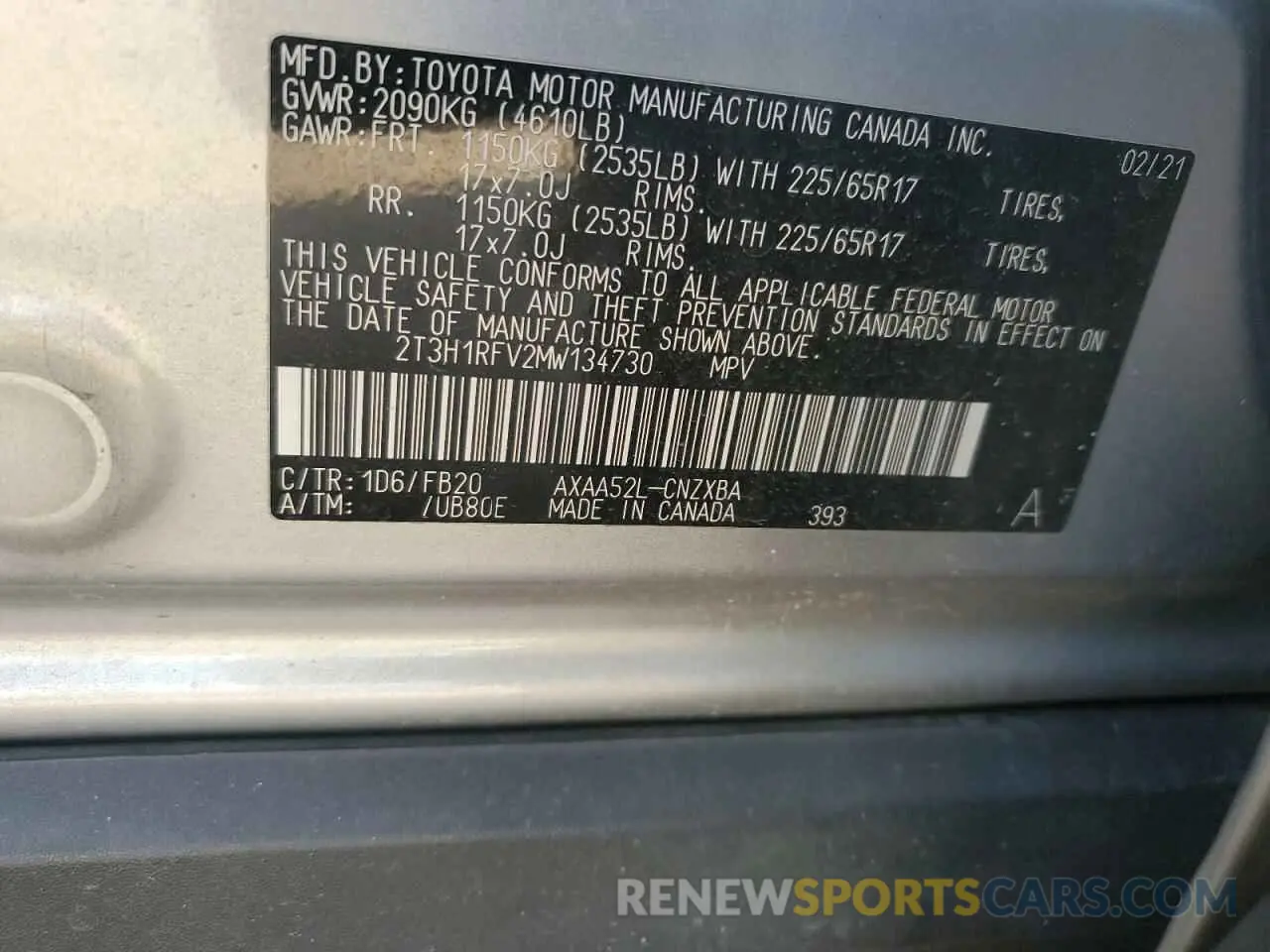 14 Photograph of a damaged car 2T3H1RFV2MW134730 TOYOTA RAV4 2021