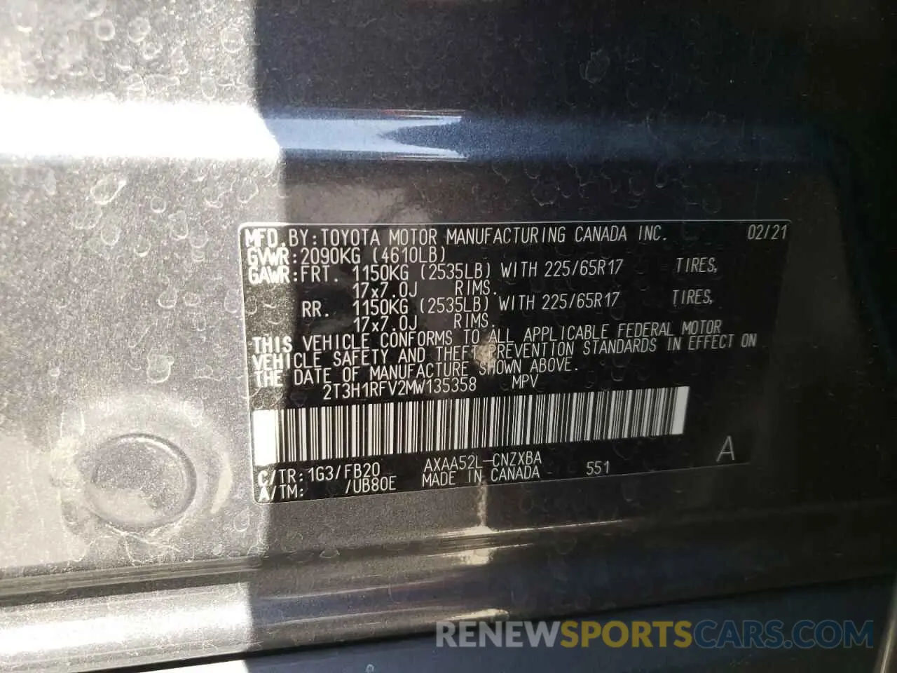 13 Photograph of a damaged car 2T3H1RFV2MW135358 TOYOTA RAV4 2021