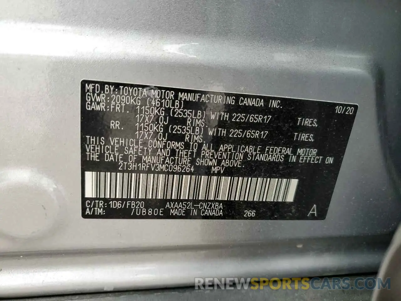 13 Photograph of a damaged car 2T3H1RFV3MC096264 TOYOTA RAV4 2021
