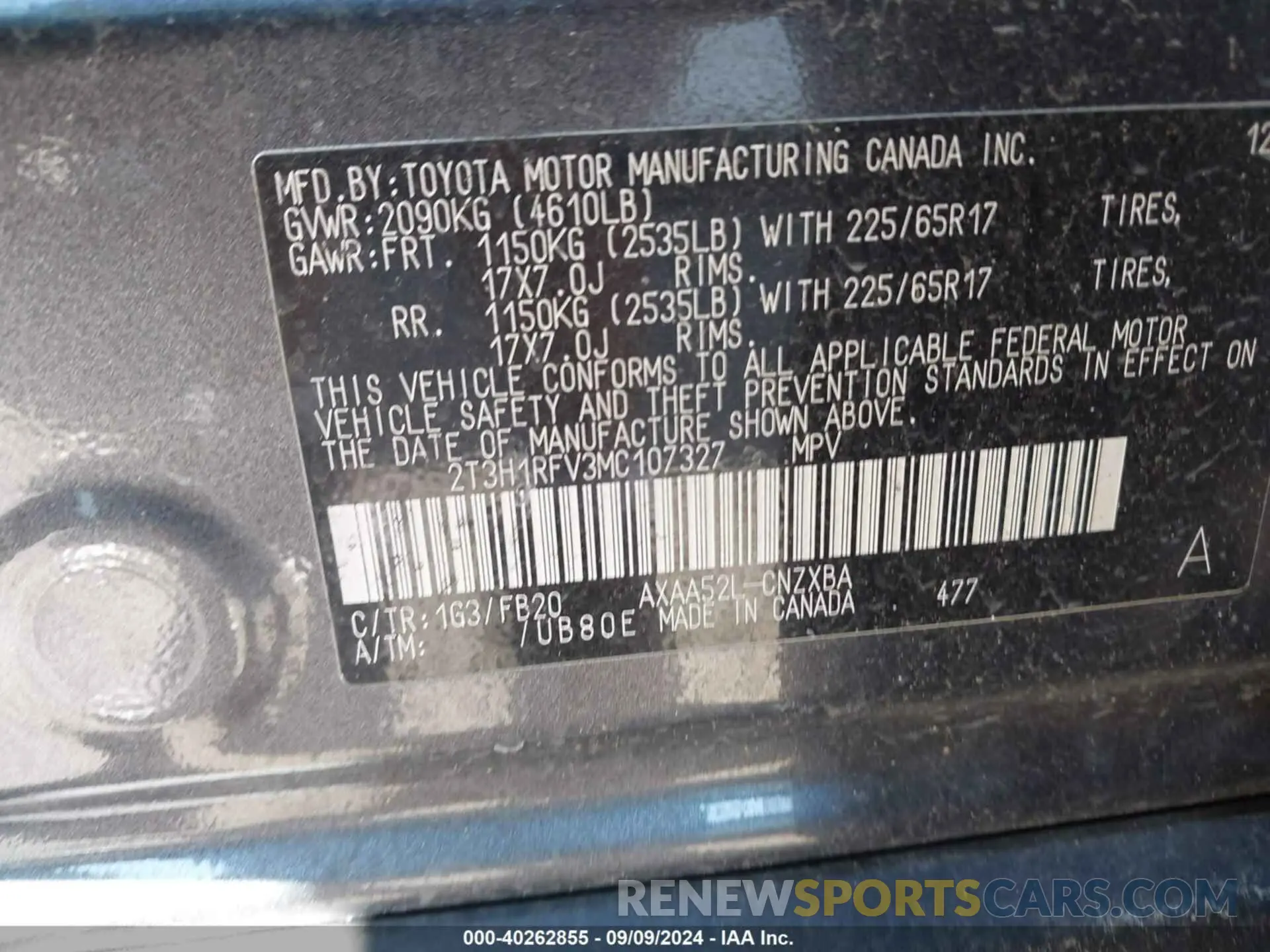 9 Photograph of a damaged car 2T3H1RFV3MC107327 TOYOTA RAV4 2021