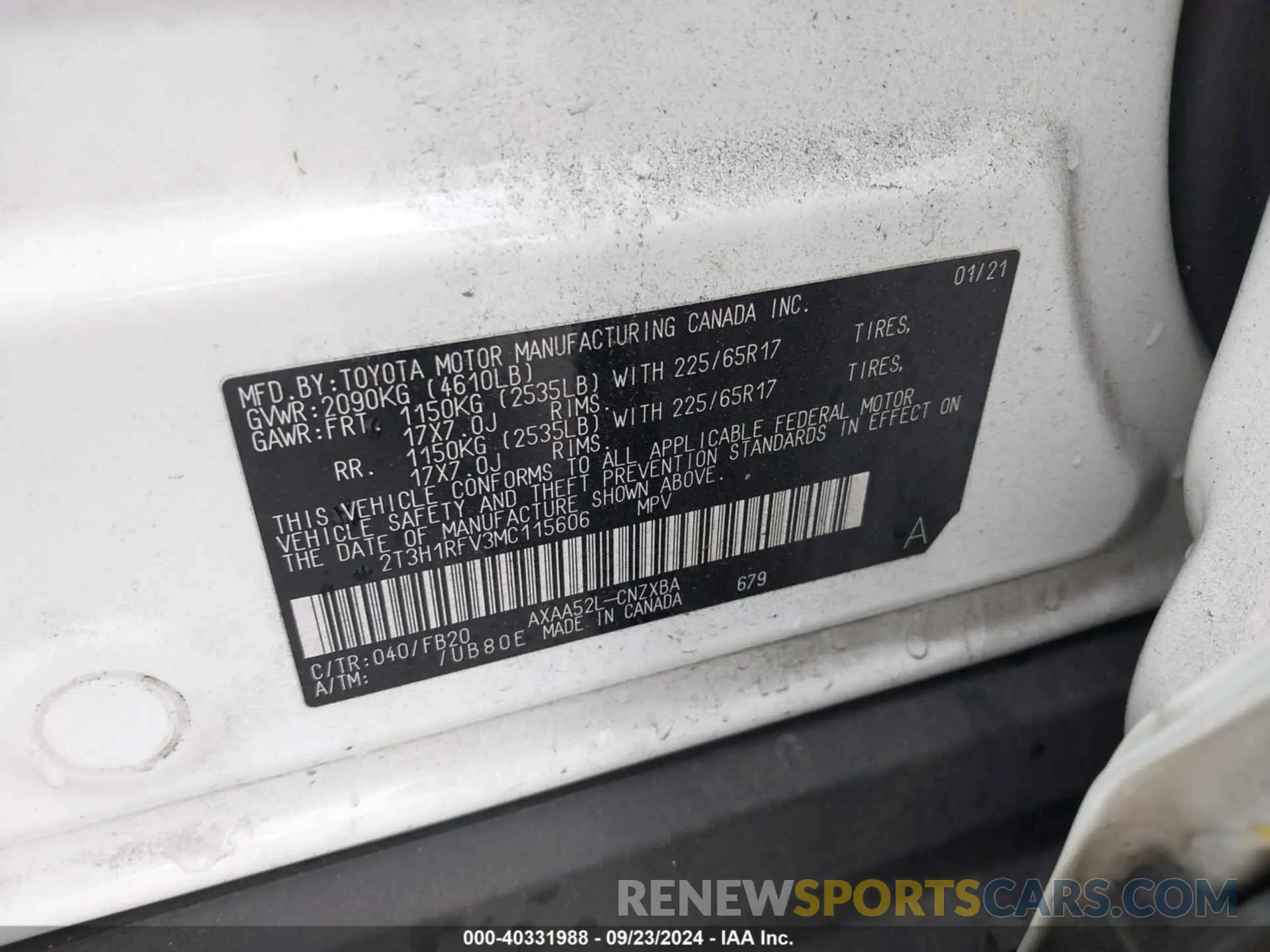9 Photograph of a damaged car 2T3H1RFV3MC115606 TOYOTA RAV4 2021