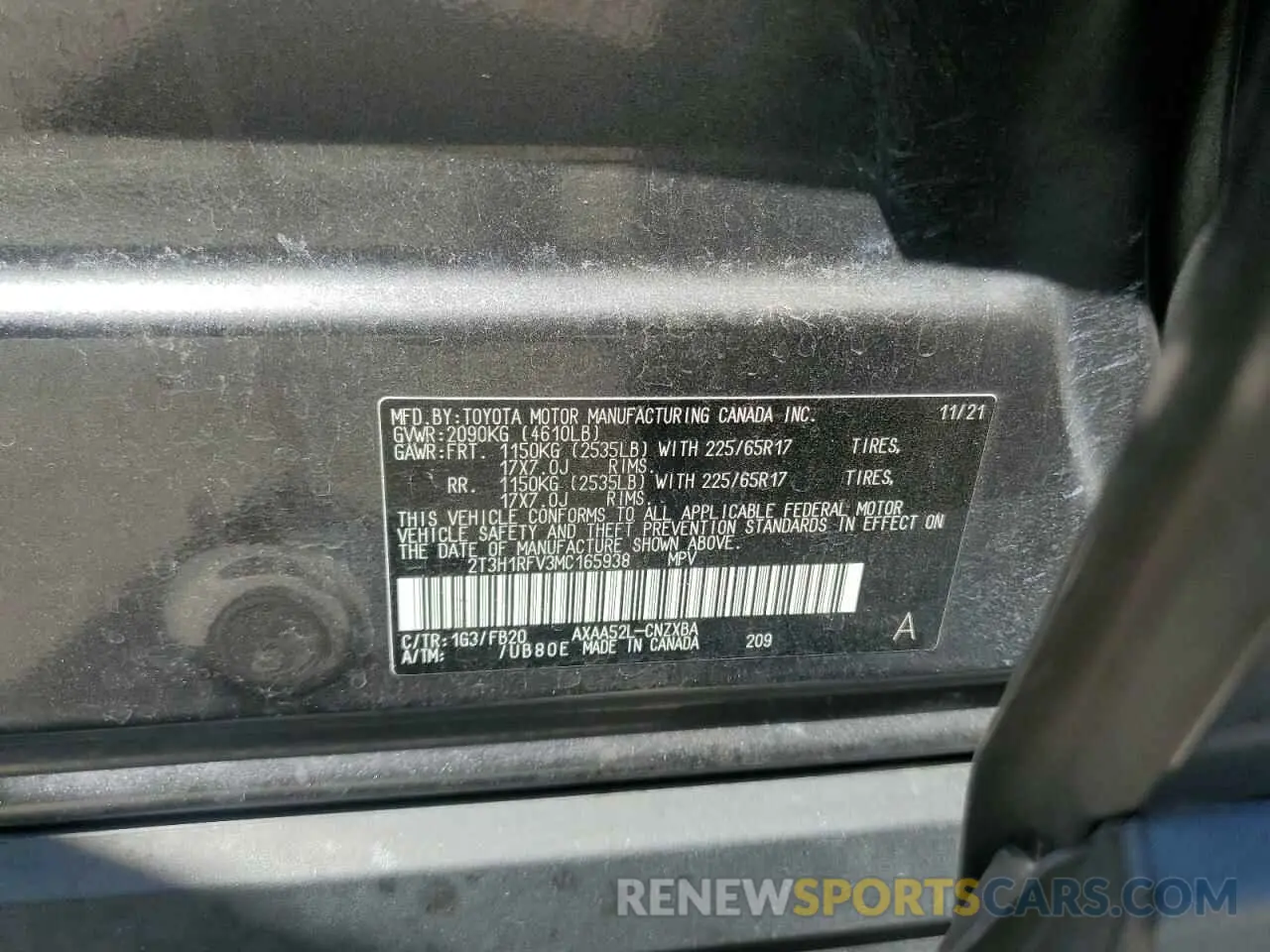 12 Photograph of a damaged car 2T3H1RFV3MC165938 TOYOTA RAV4 2021
