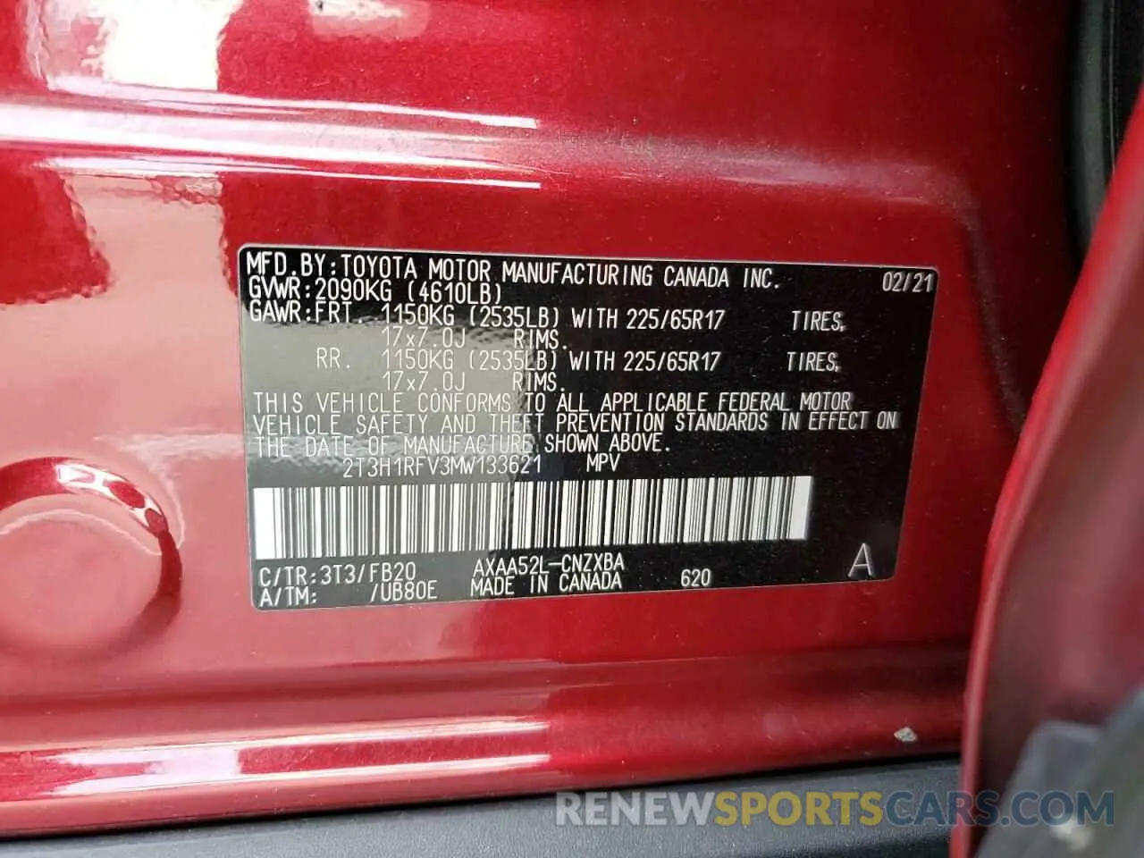 13 Photograph of a damaged car 2T3H1RFV3MW133621 TOYOTA RAV4 2021