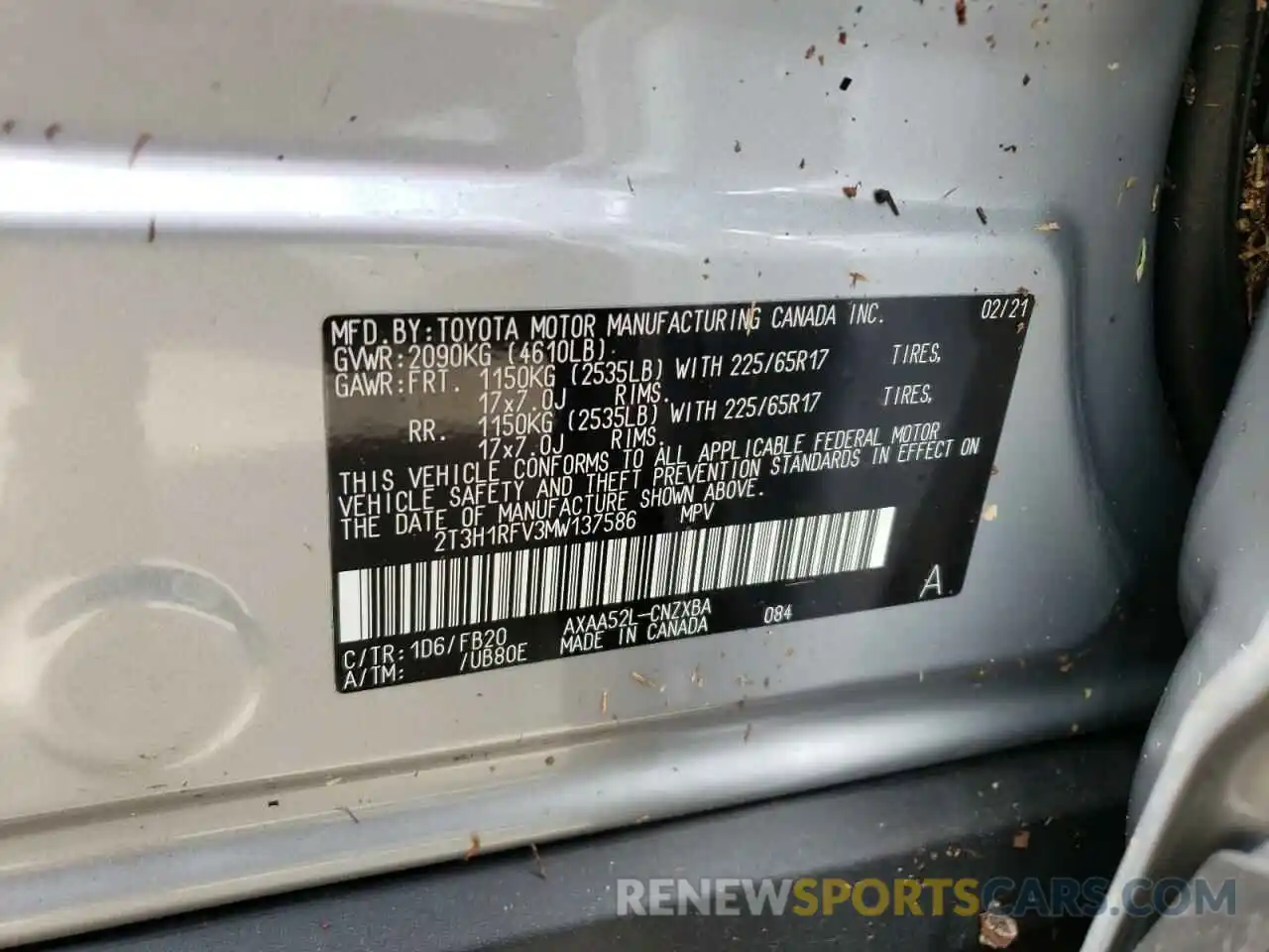 10 Photograph of a damaged car 2T3H1RFV3MW137586 TOYOTA RAV4 2021