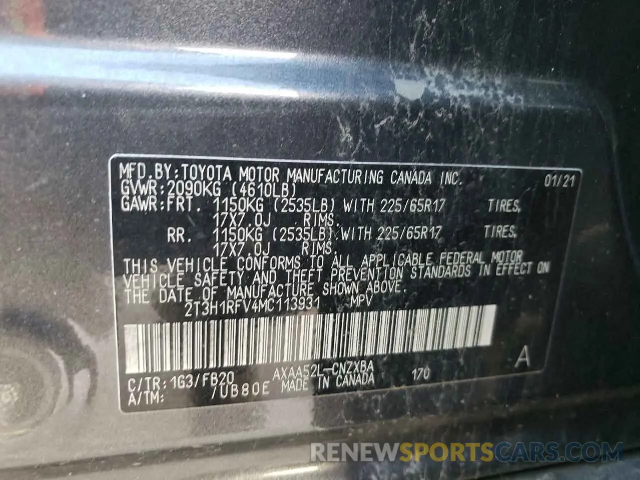 14 Photograph of a damaged car 2T3H1RFV4MC113931 TOYOTA RAV4 2021