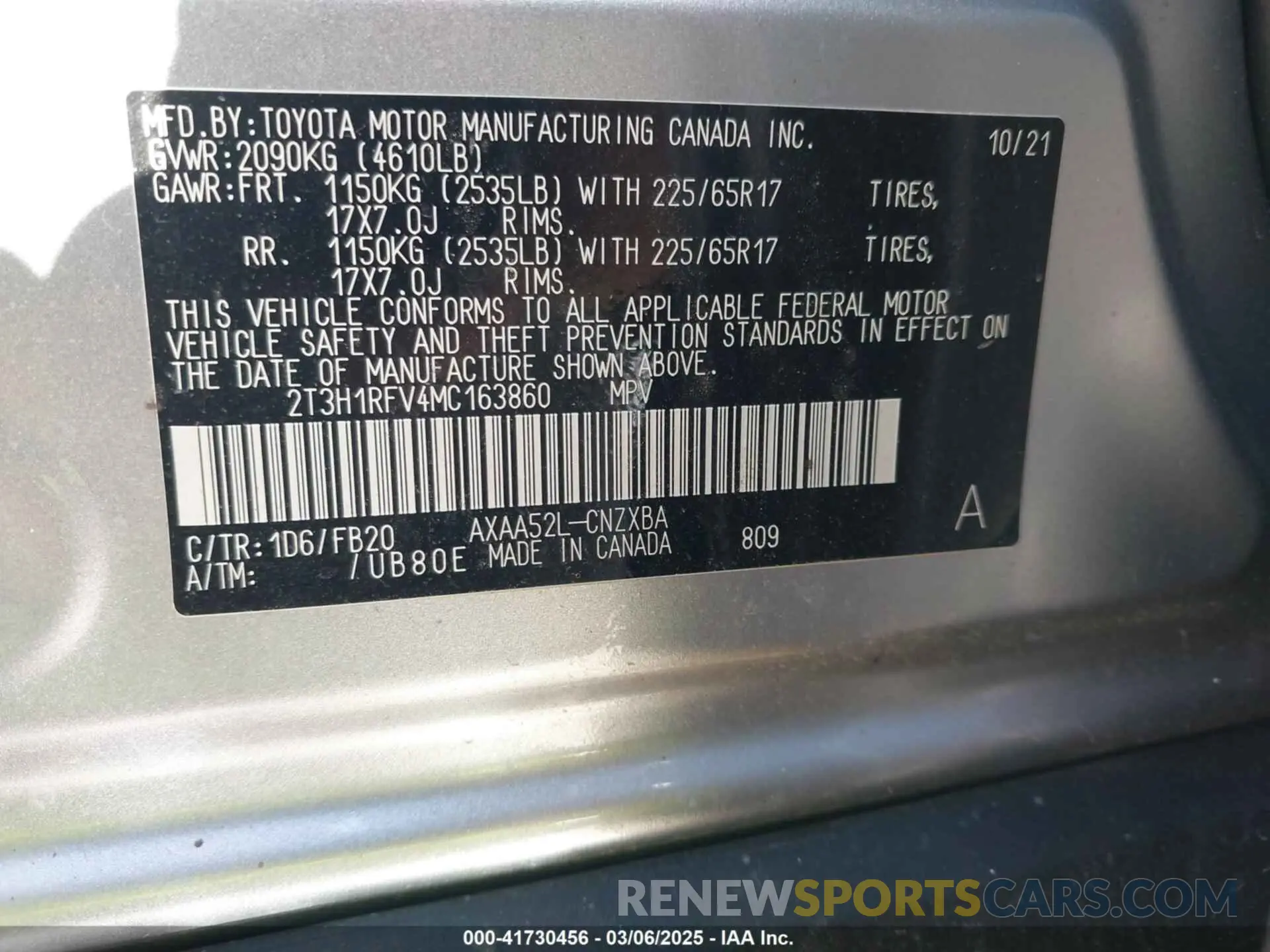 9 Photograph of a damaged car 2T3H1RFV4MC163860 TOYOTA RAV4 2021