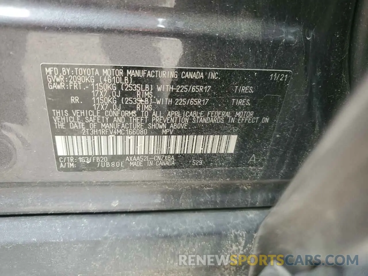 13 Photograph of a damaged car 2T3H1RFV4MC166080 TOYOTA RAV4 2021