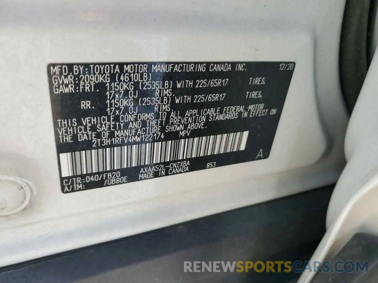 13 Photograph of a damaged car 2T3H1RFV4MW122174 TOYOTA RAV4 2021