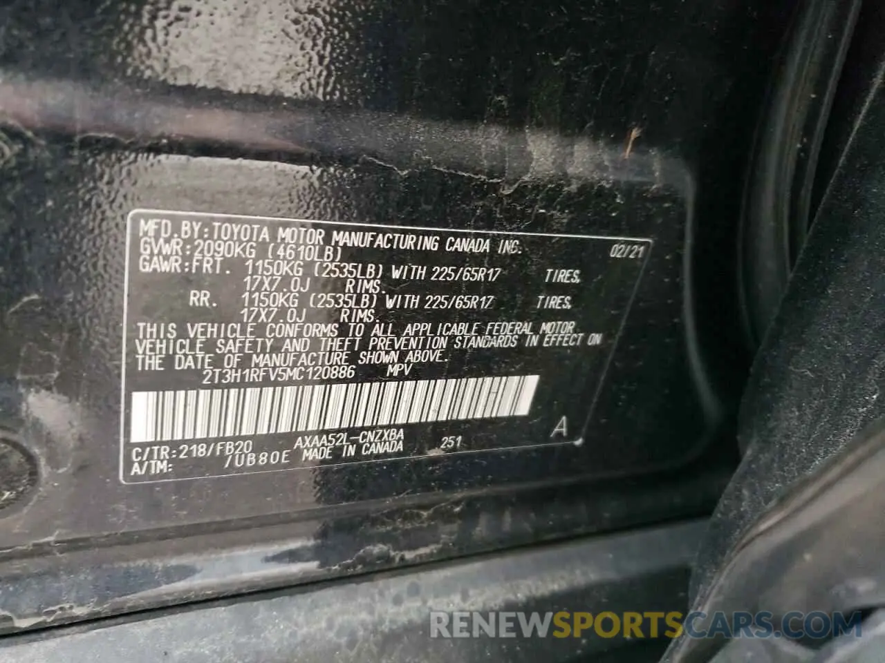 13 Photograph of a damaged car 2T3H1RFV5MC120886 TOYOTA RAV4 2021