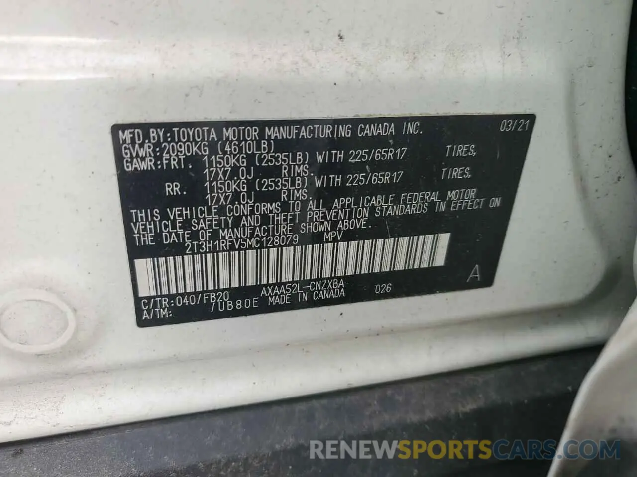 13 Photograph of a damaged car 2T3H1RFV5MC128079 TOYOTA RAV4 2021