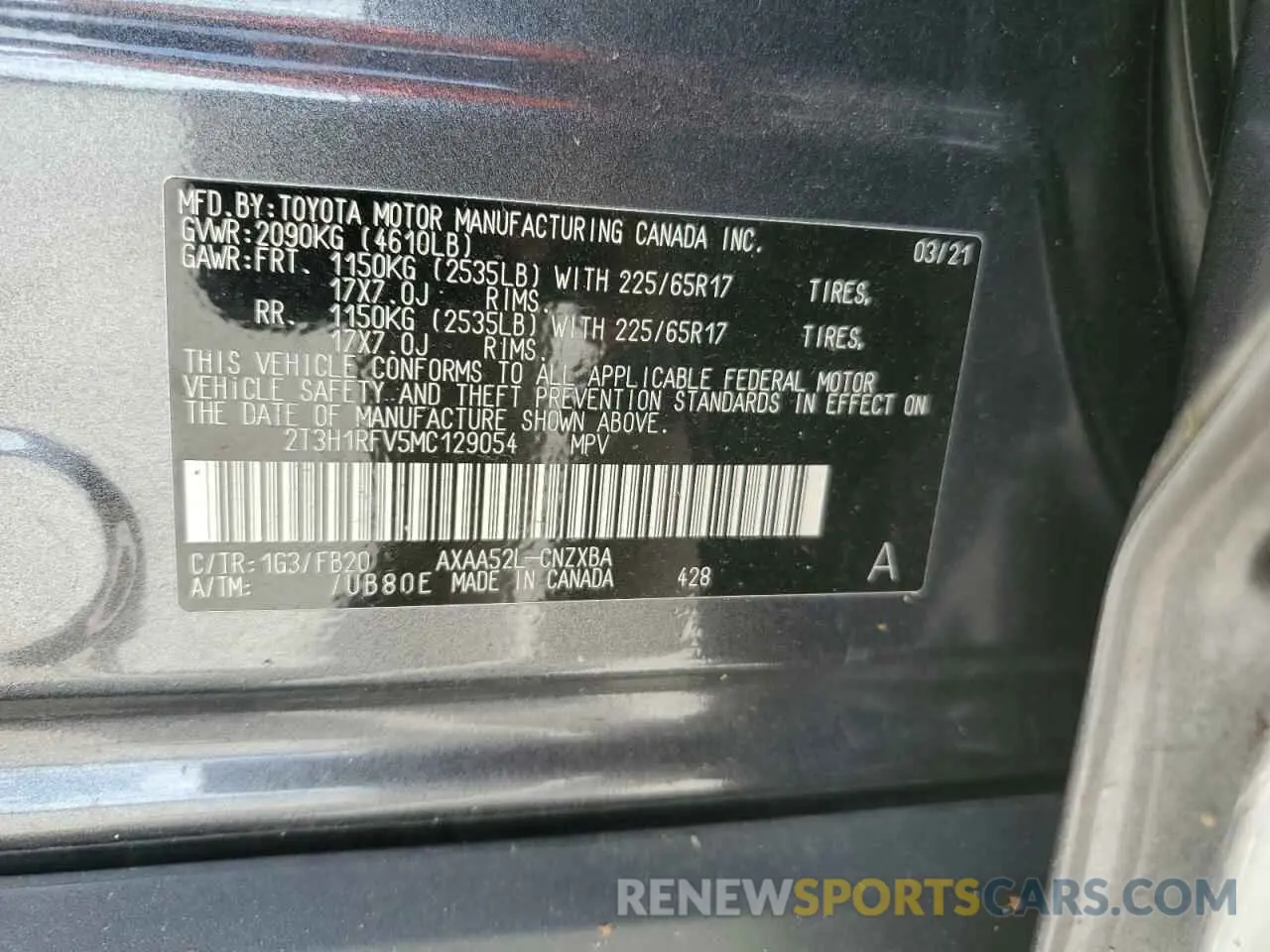 13 Photograph of a damaged car 2T3H1RFV5MC129054 TOYOTA RAV4 2021