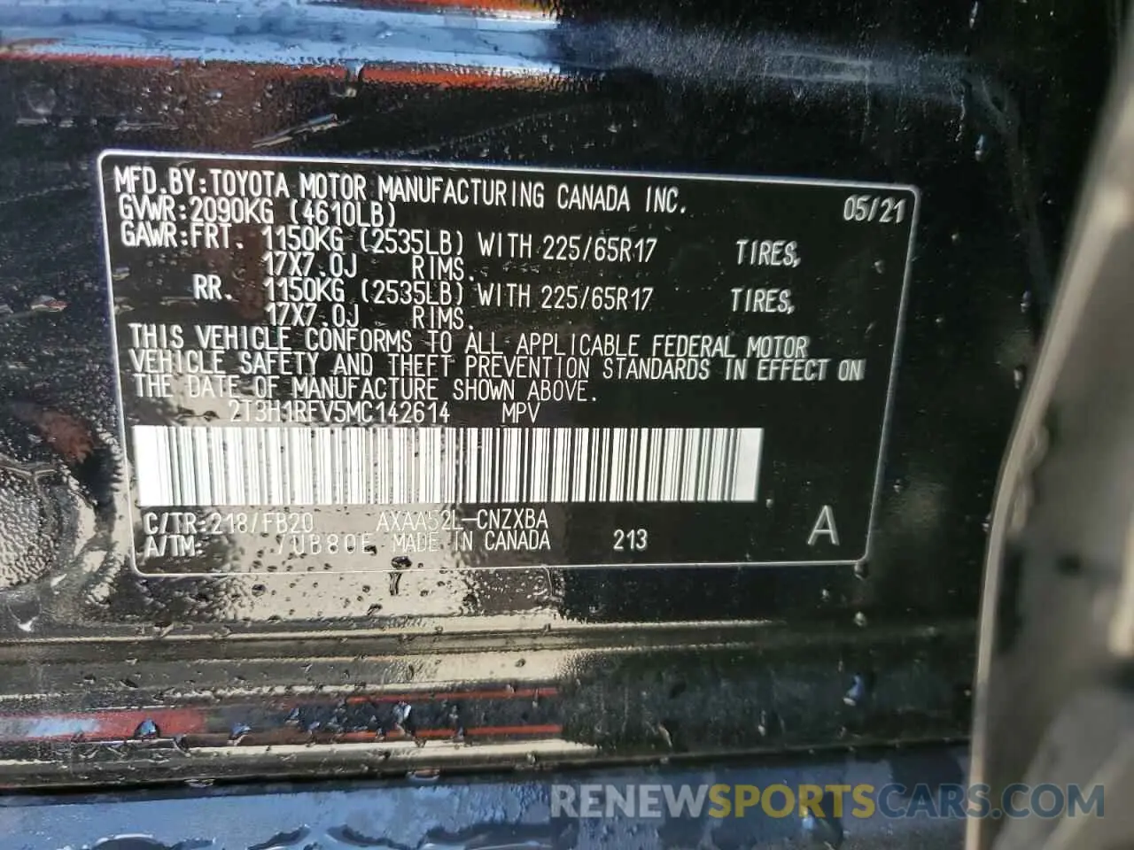 13 Photograph of a damaged car 2T3H1RFV5MC142614 TOYOTA RAV4 2021