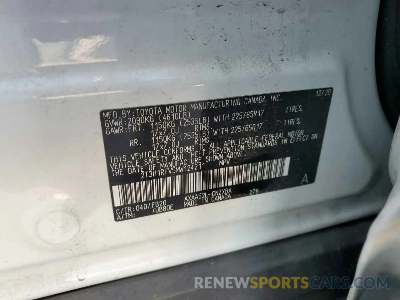 13 Photograph of a damaged car 2T3H1RFV5MW124211 TOYOTA RAV4 2021