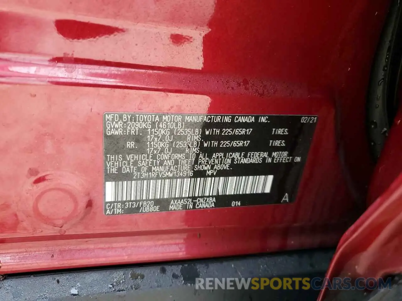 14 Photograph of a damaged car 2T3H1RFV5MW134916 TOYOTA RAV4 2021