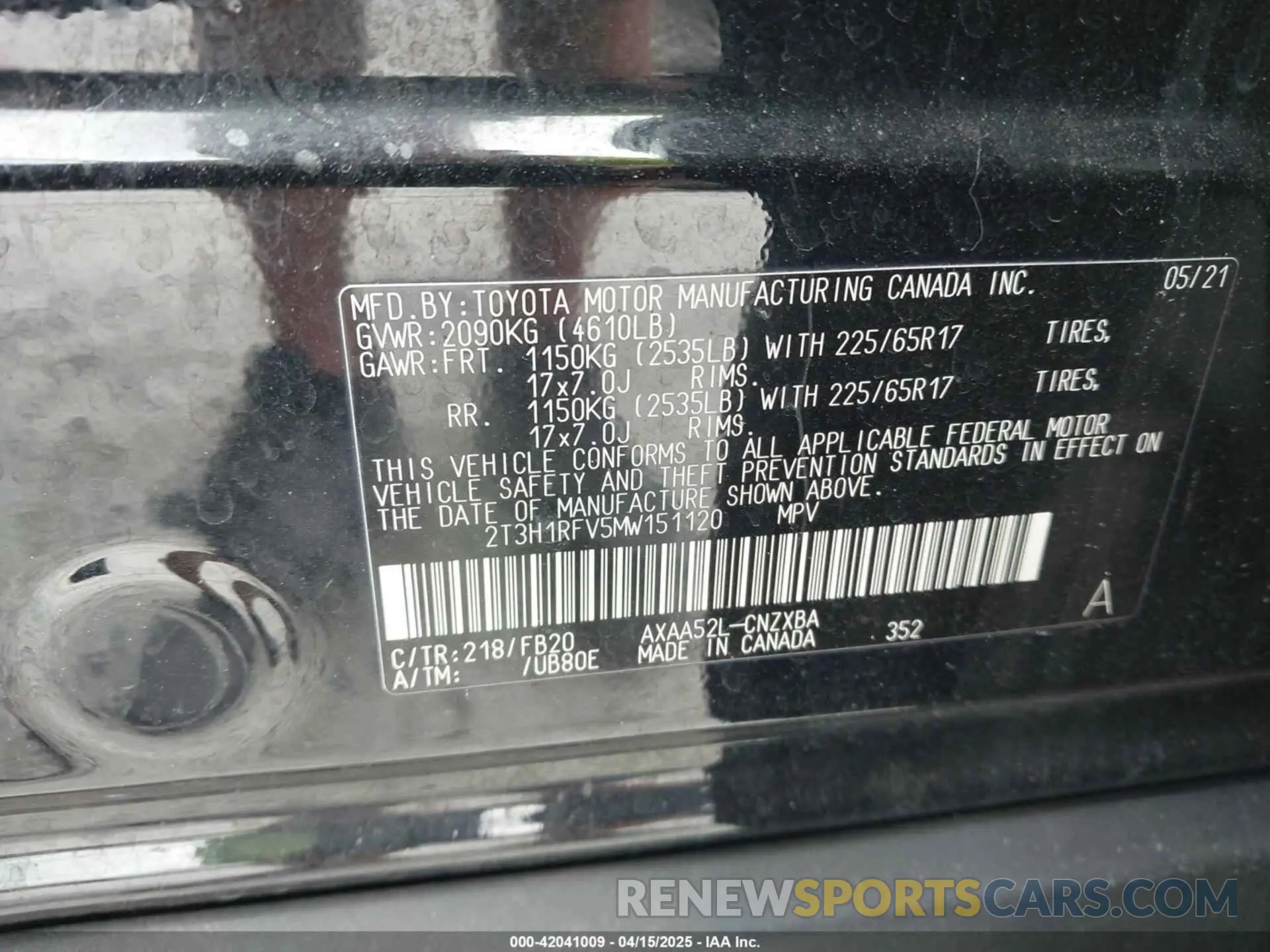 9 Photograph of a damaged car 2T3H1RFV5MW151120 TOYOTA RAV4 2021
